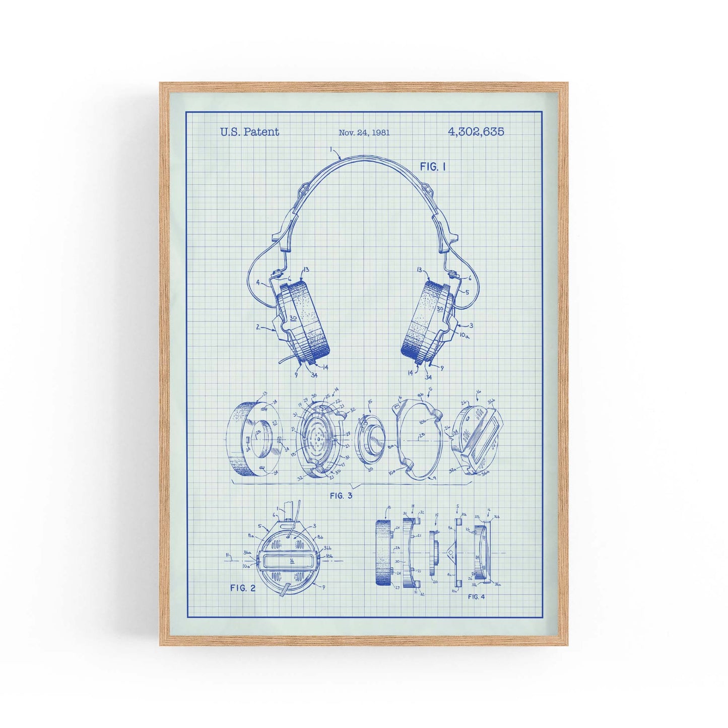 Vintage Music Headphones Blue Patent Wall Art #2 - The Affordable Art Company