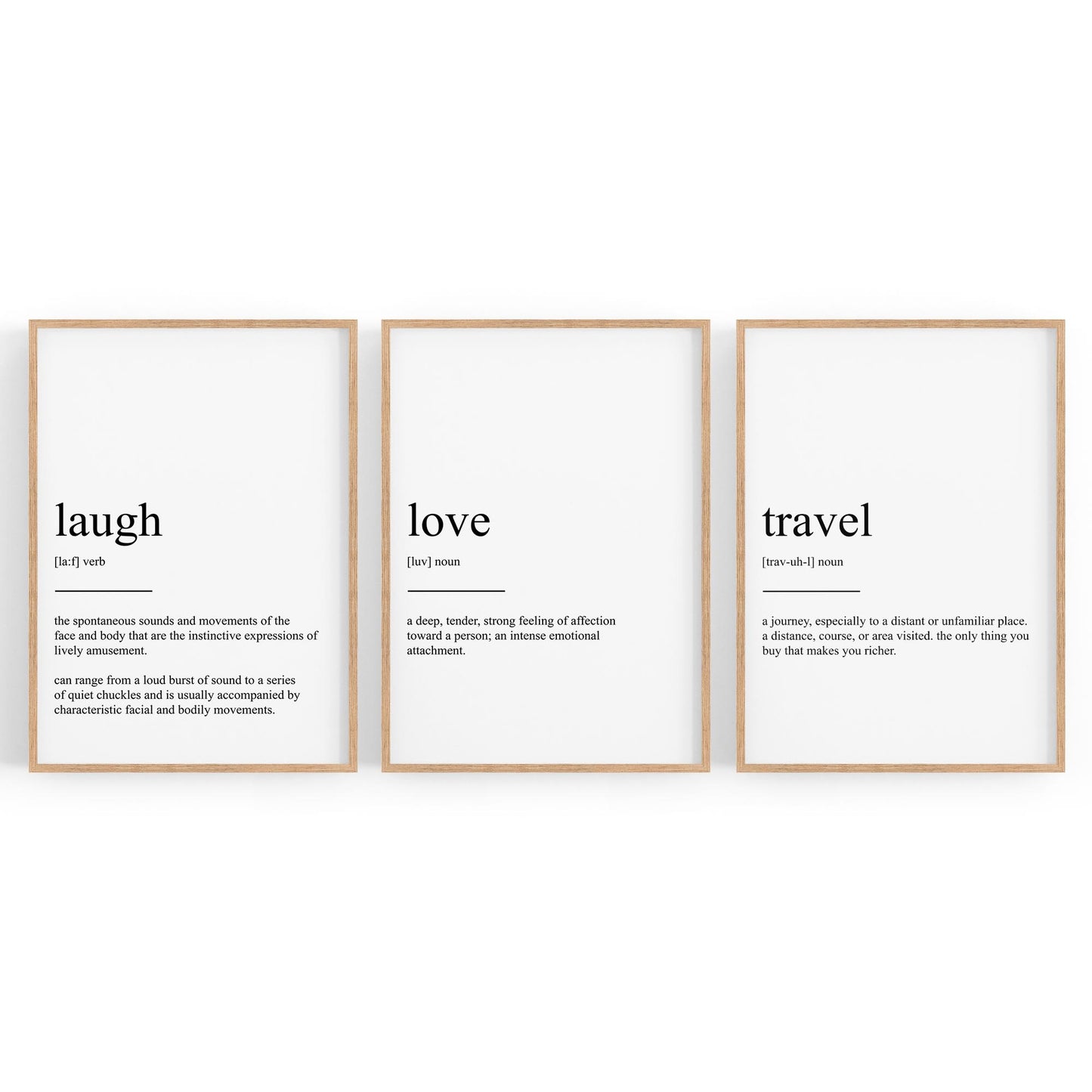 Set of Dictionary Definitions Love Laugh Travel Art - The Affordable Art Company