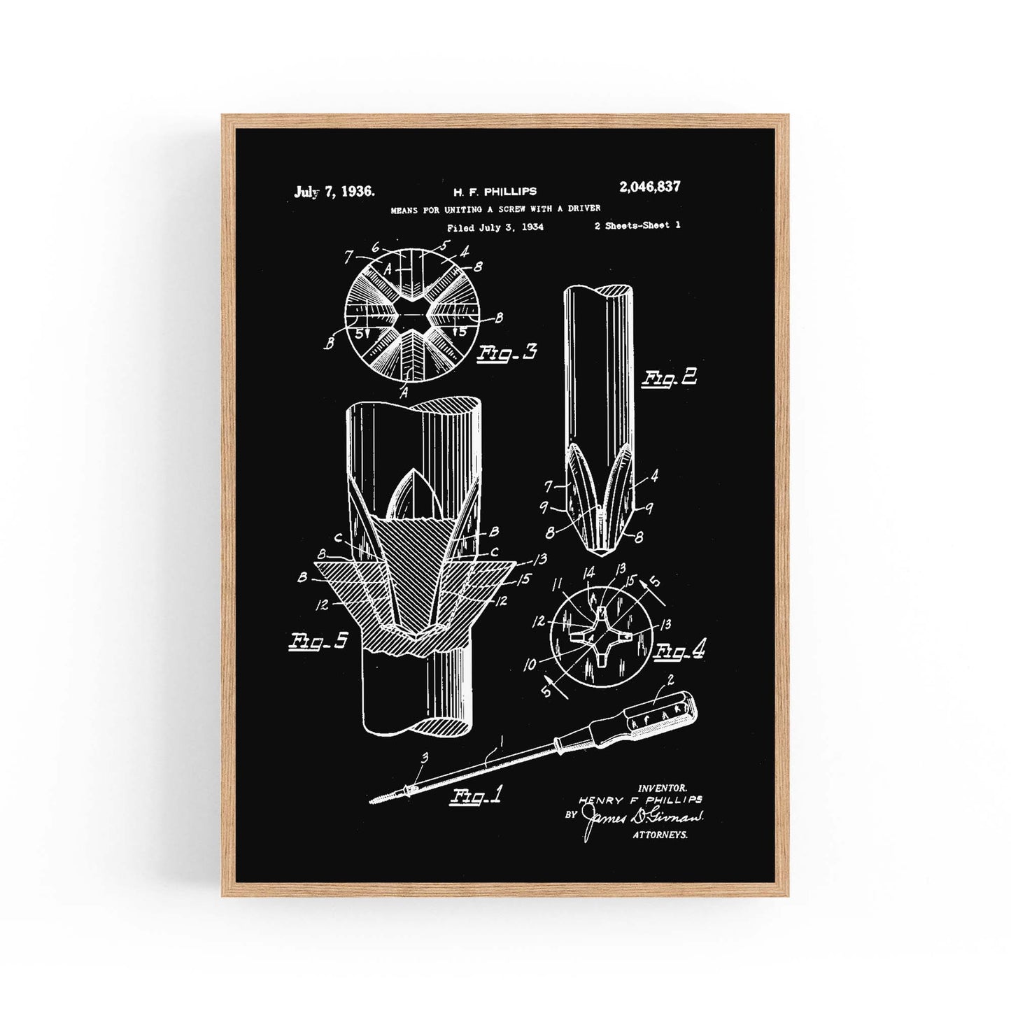 Vintage Phillips Screwdriver Patent Garage Wall Art #1 - The Affordable Art Company
