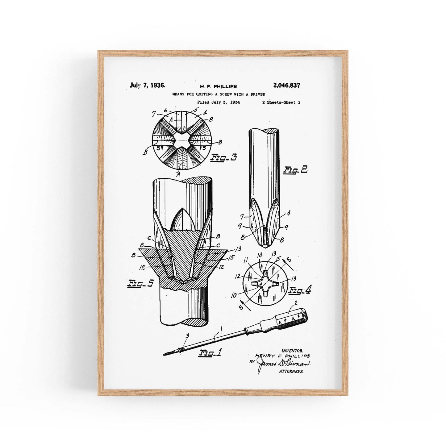 Vintage Phillips Screwdriver Patent Garage Wall Art #2 - The Affordable Art Company