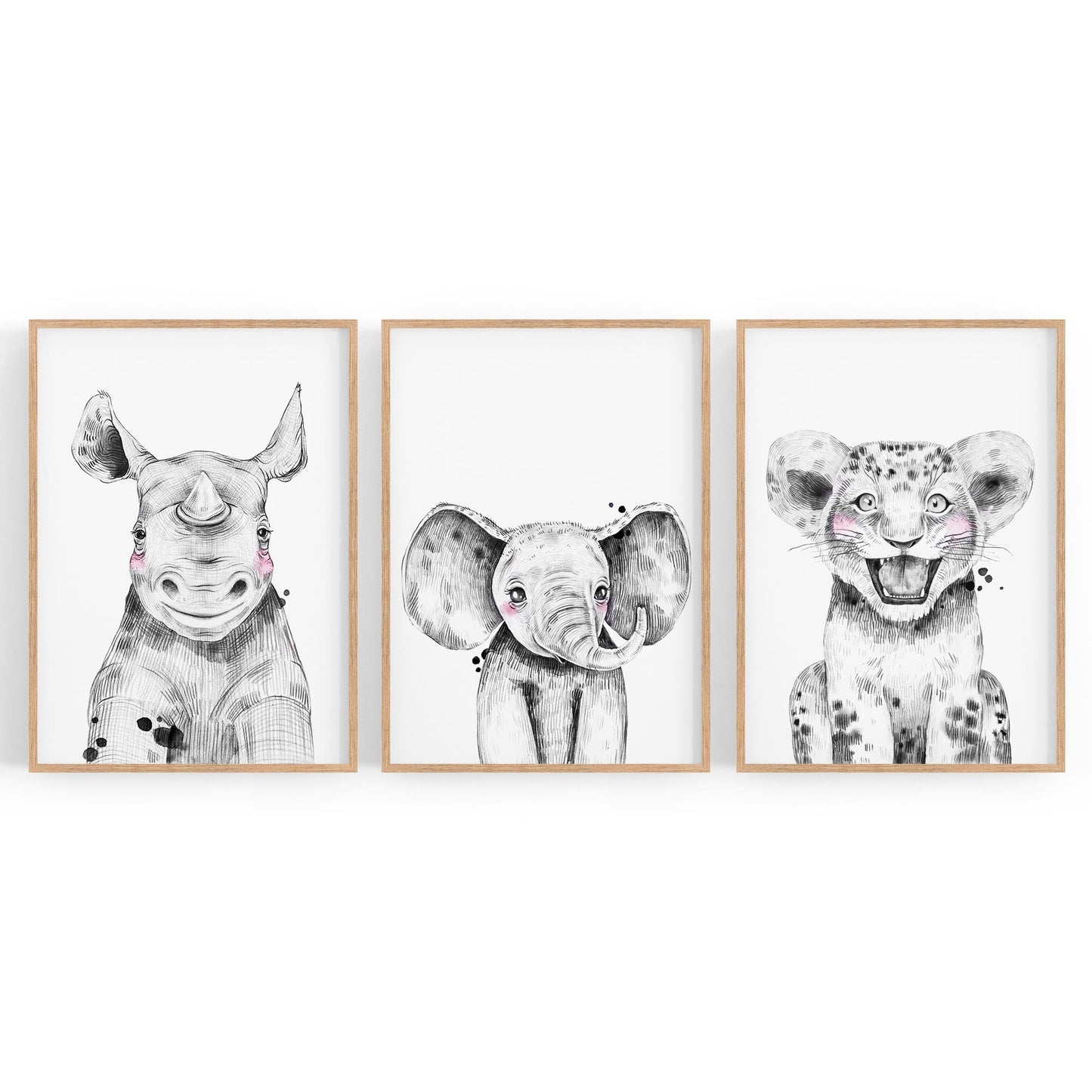 Set of Blushing Safari Animals Nursery Wall Art #2 - The Affordable Art Company