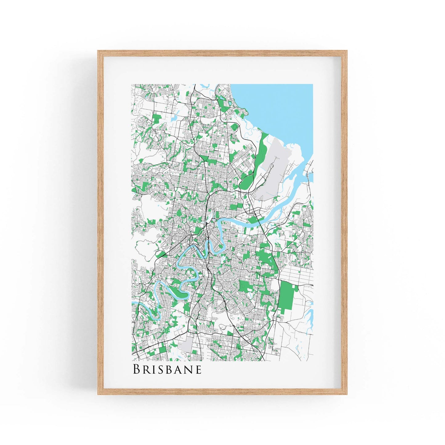 Minimal Brisbane Map Modern Queensland Wall Art - The Affordable Art Company