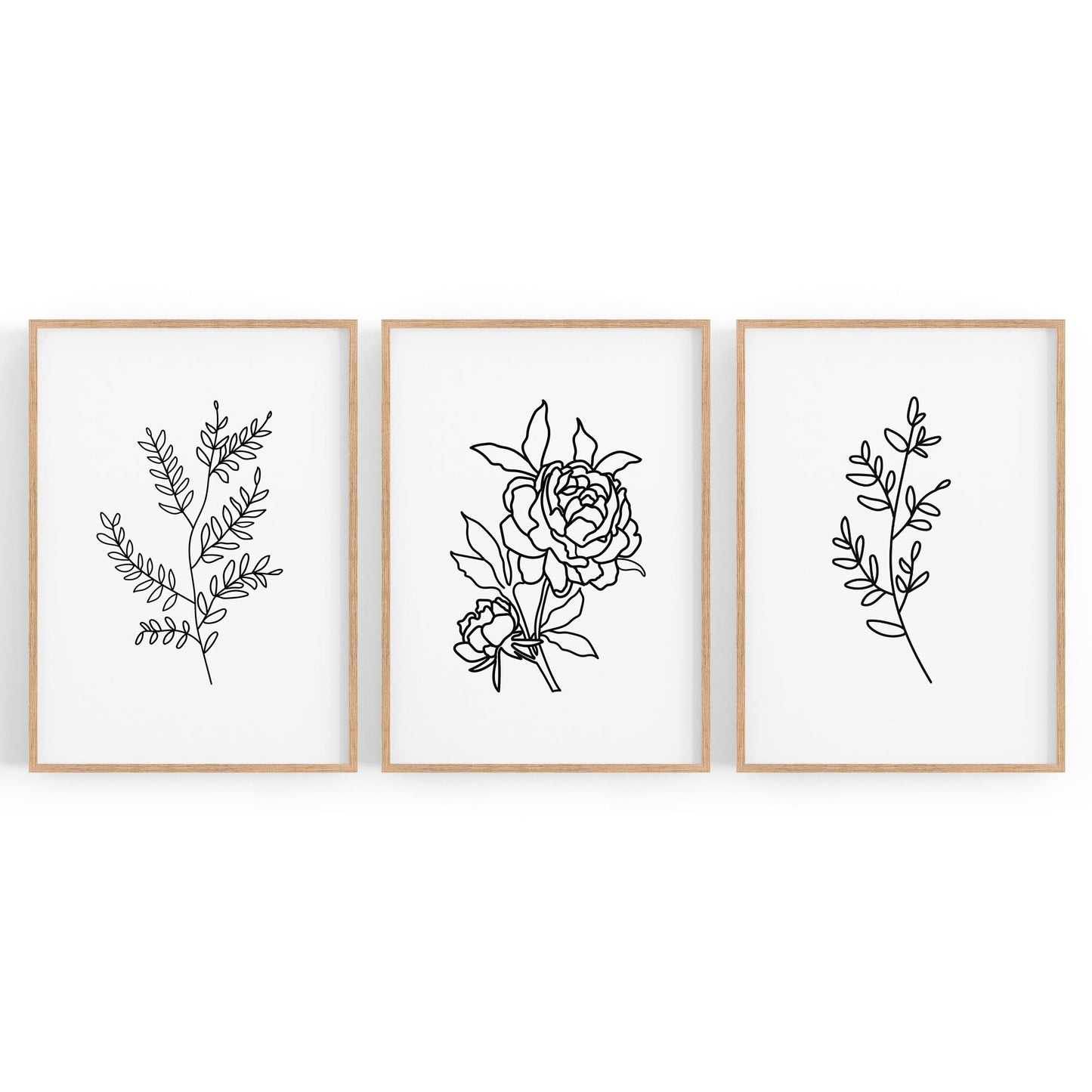 Set of Minimal Flower Line Drawings Wall Art #2 - The Affordable Art Company