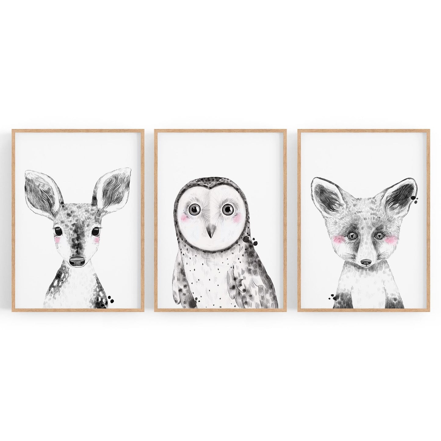 Set of Blushing Woodland Animals Nursery Wall Art - The Affordable Art Company
