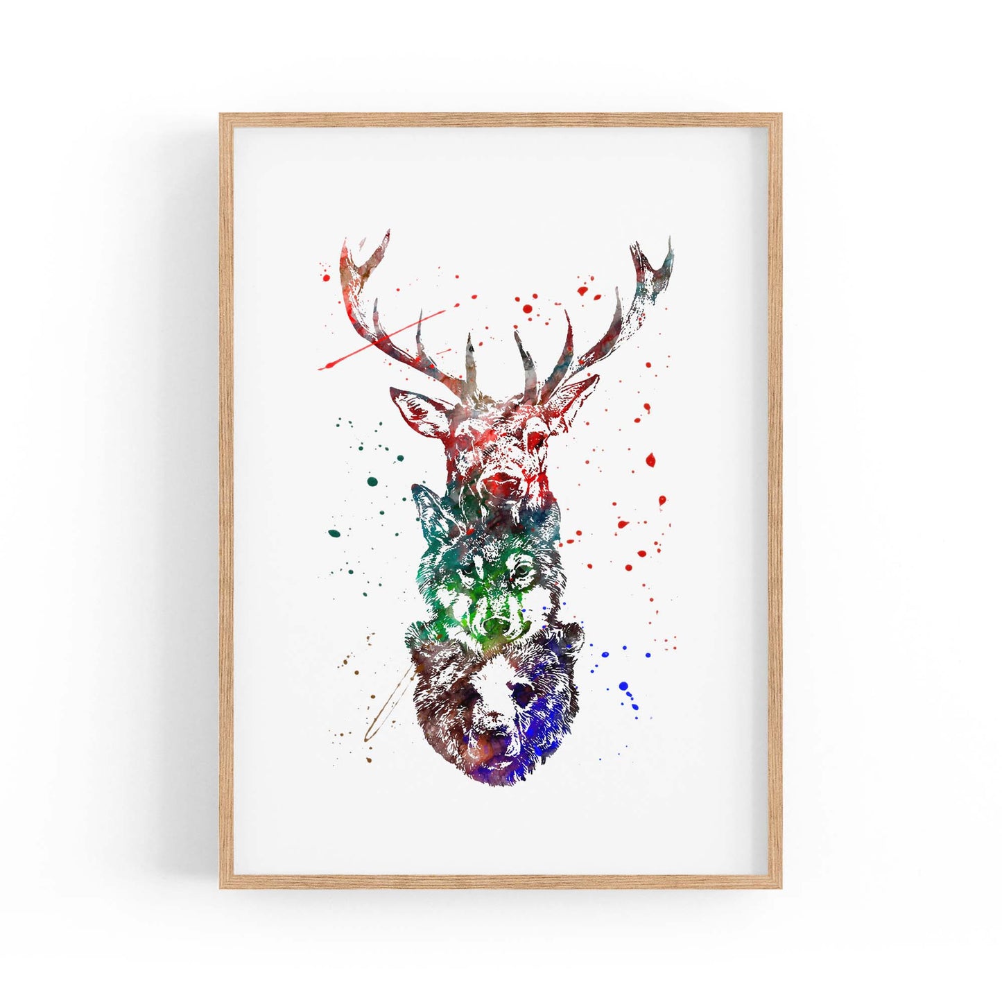 Animal Heads Man Cave Deer Wolf Bear Wall Art - The Affordable Art Company
