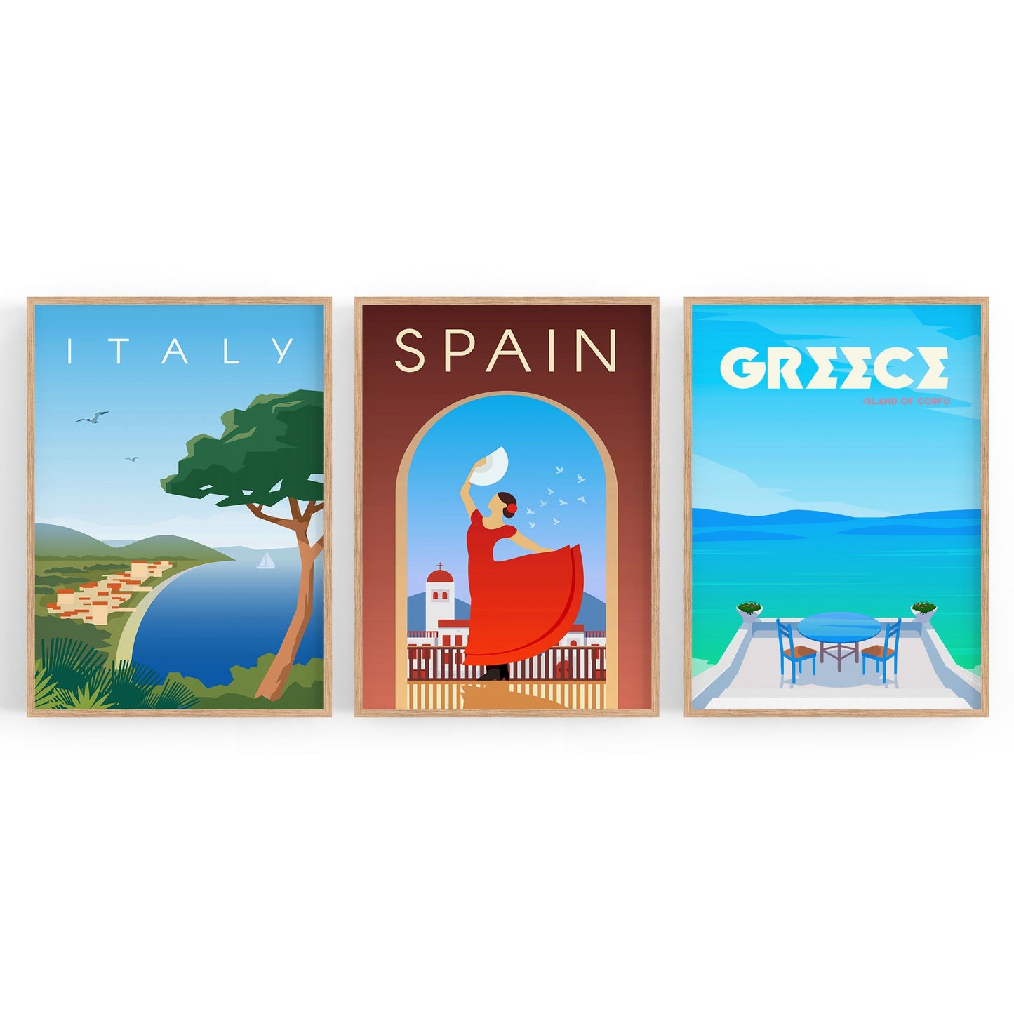 Set of Retro Travel Wall Art (Mediterranean Travel) - The Affordable Art Company