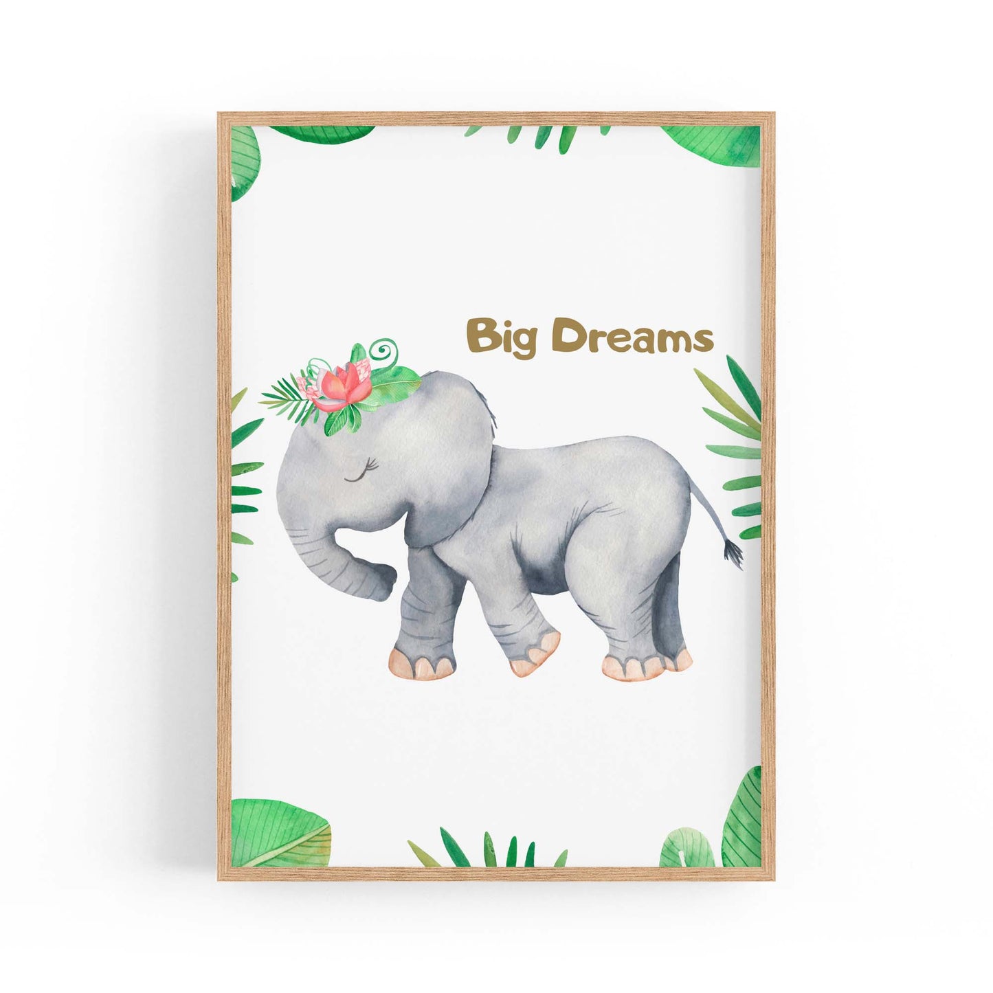 Elephant "Big Dreams" Nursery Quote Animal Art - The Affordable Art Company