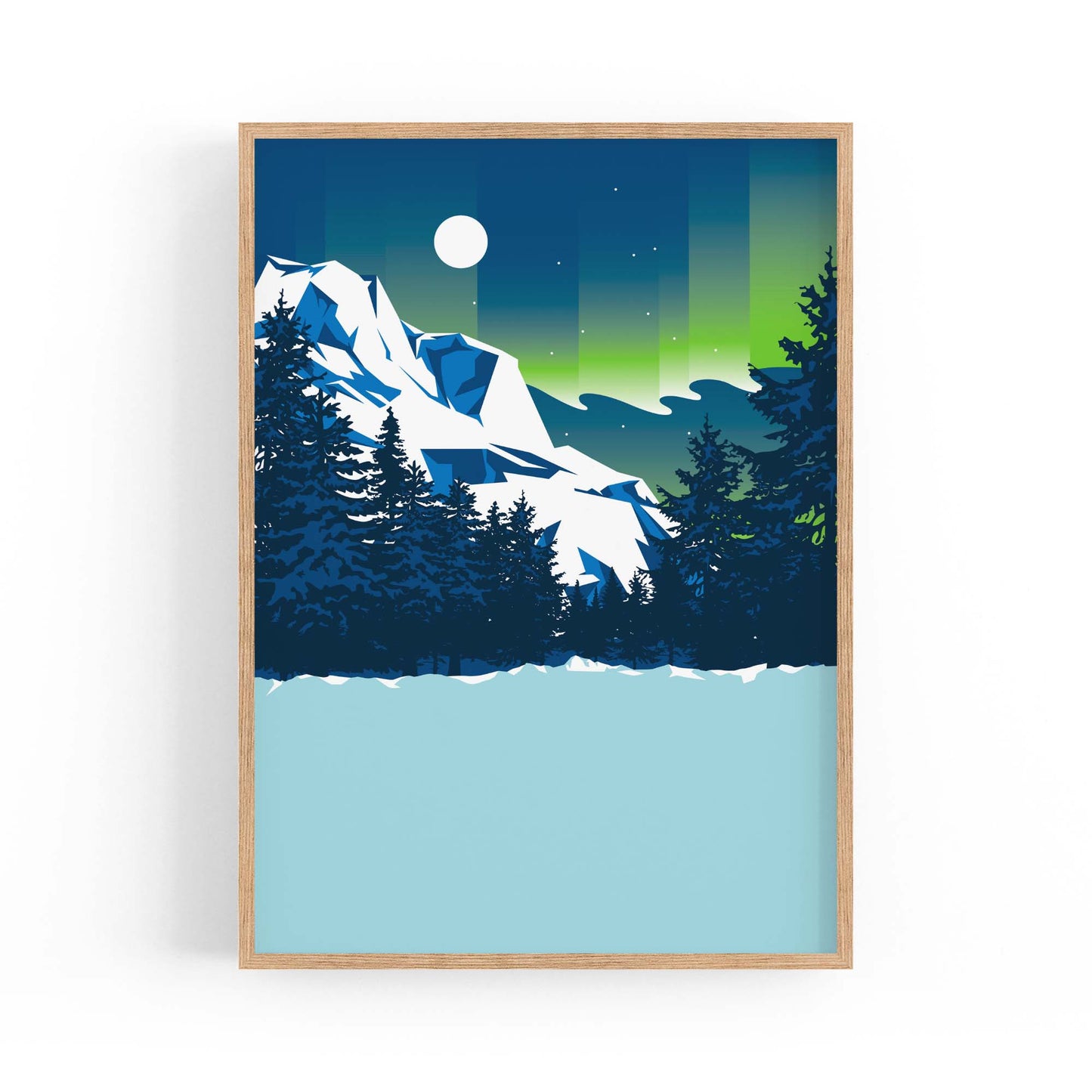 Retro Mountain Landscape Lake Blue Wall Art - The Affordable Art Company