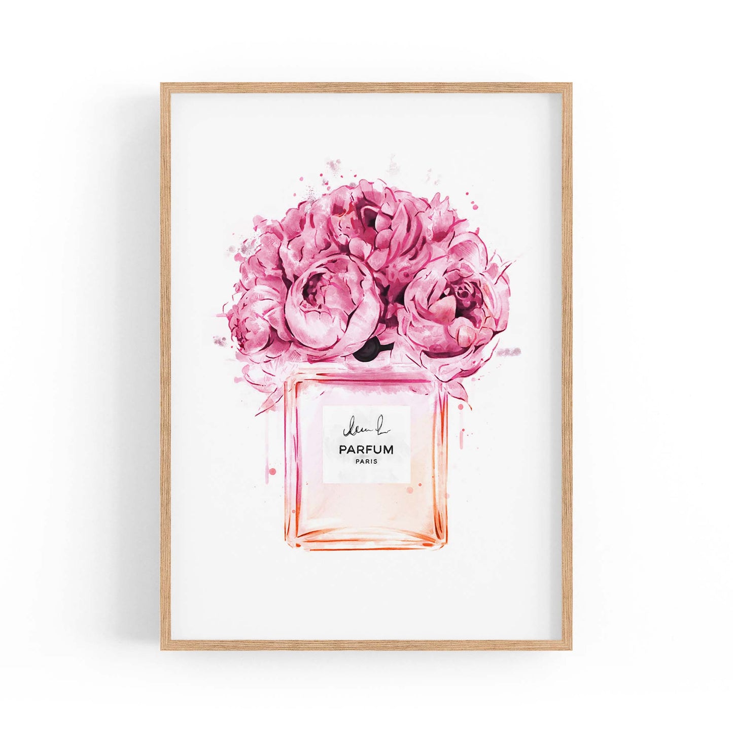 Pink Flowers Perfume Bottle Fashion Wall Art - The Affordable Art Company