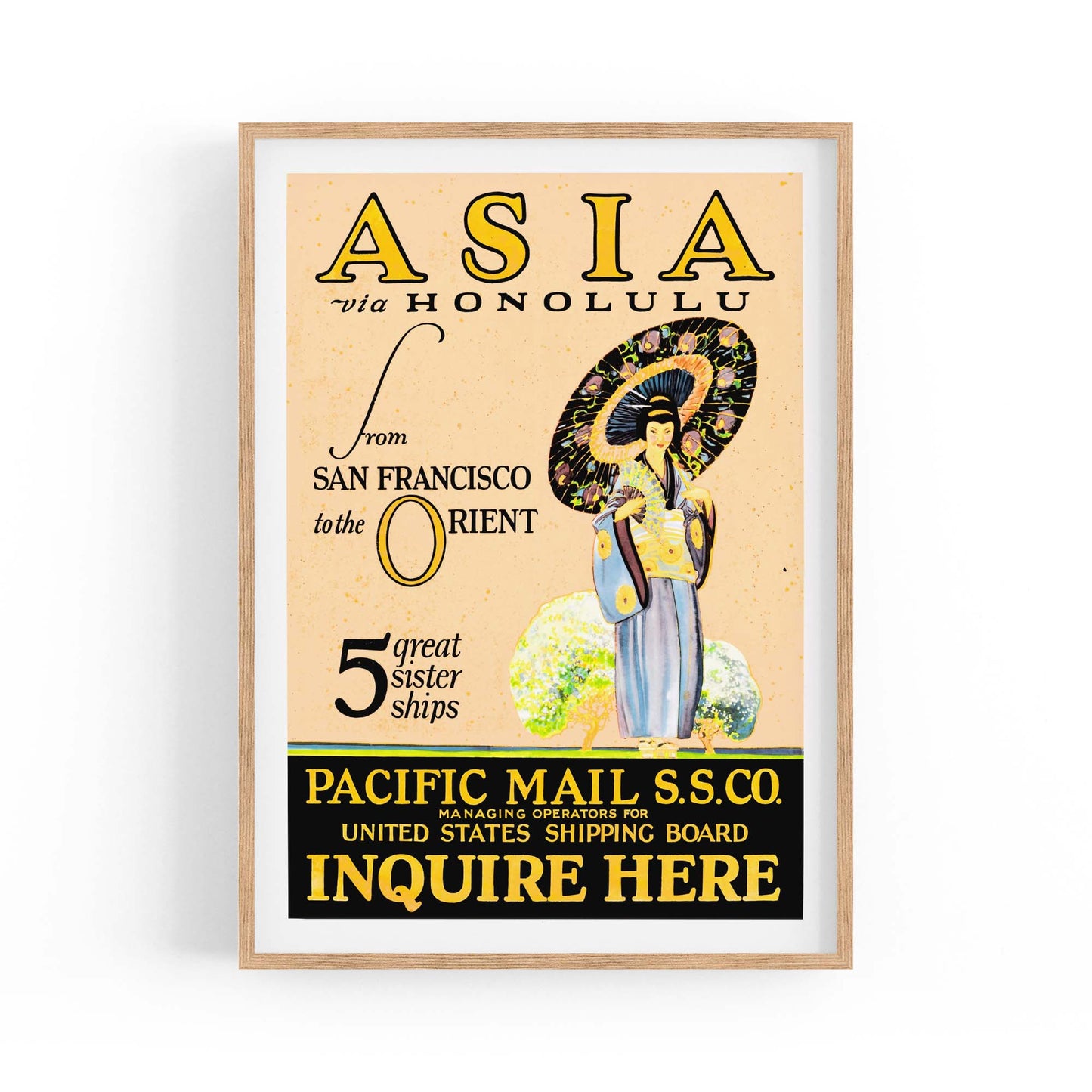 Asia via Honolulu Vintage Travel Advert Wall Art - The Affordable Art Company