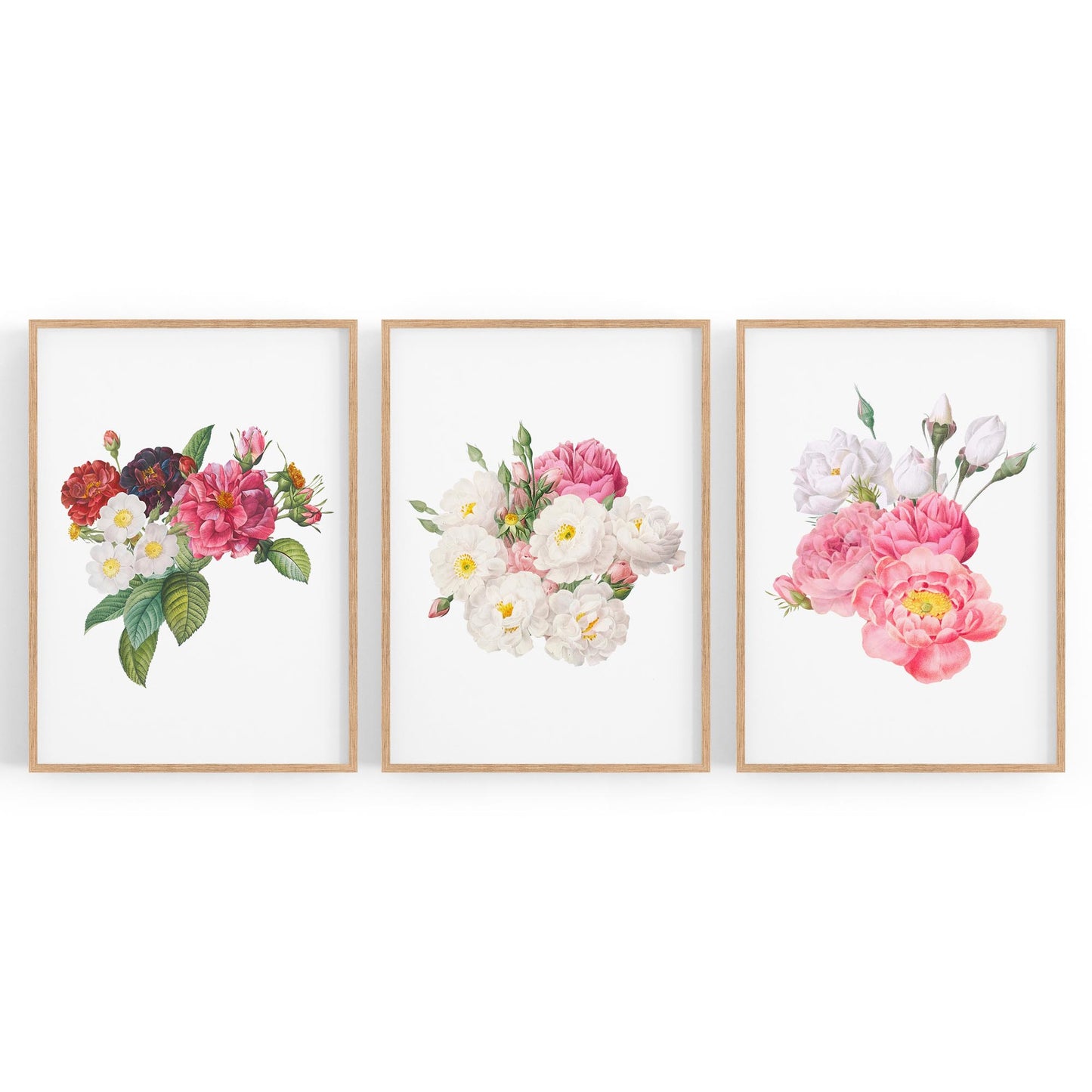 Set of Pink Floral Vintage Botanical Wall Art #1 - The Affordable Art Company