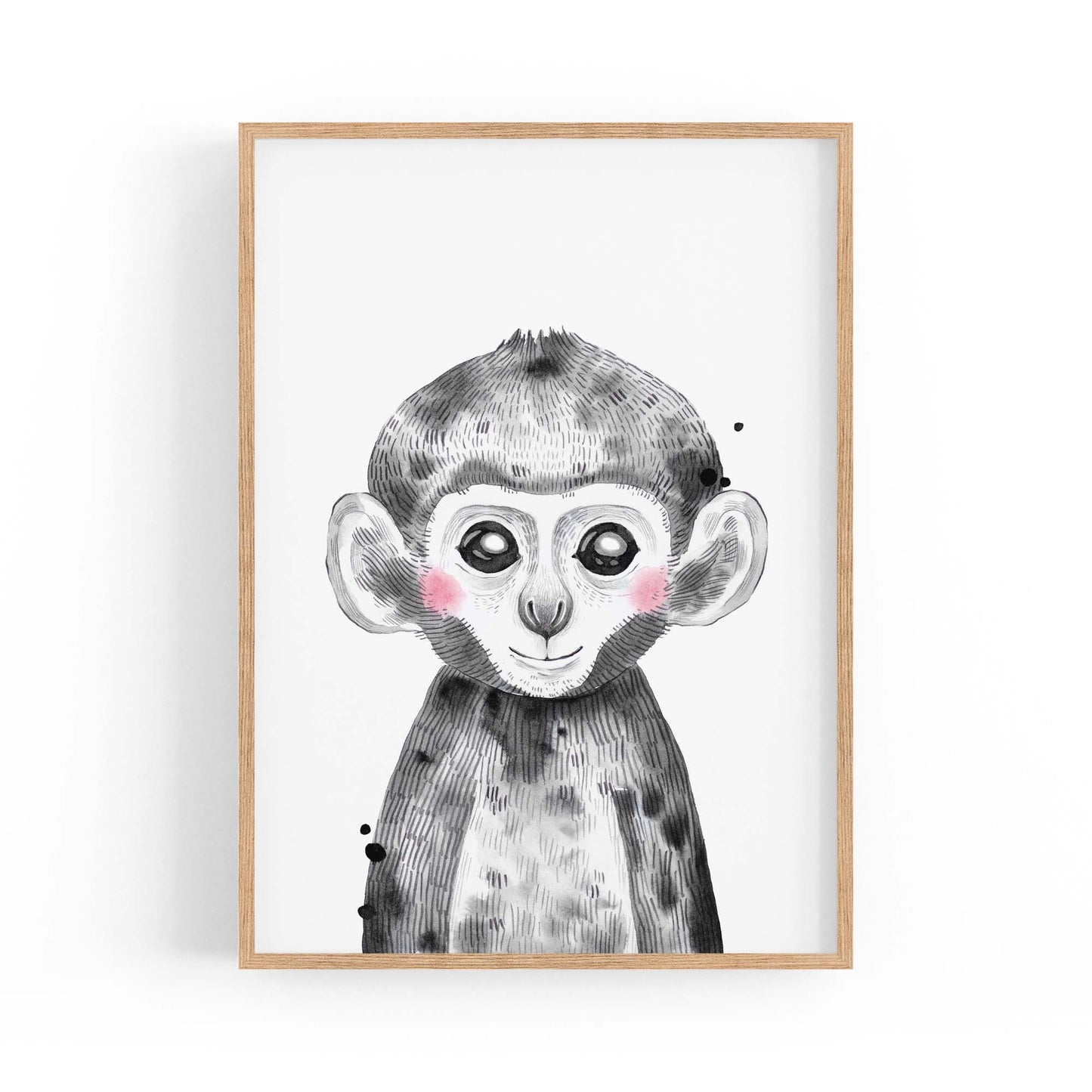 Cute Blushing Baby Monkey Nursery Animal Wall Art - The Affordable Art Company