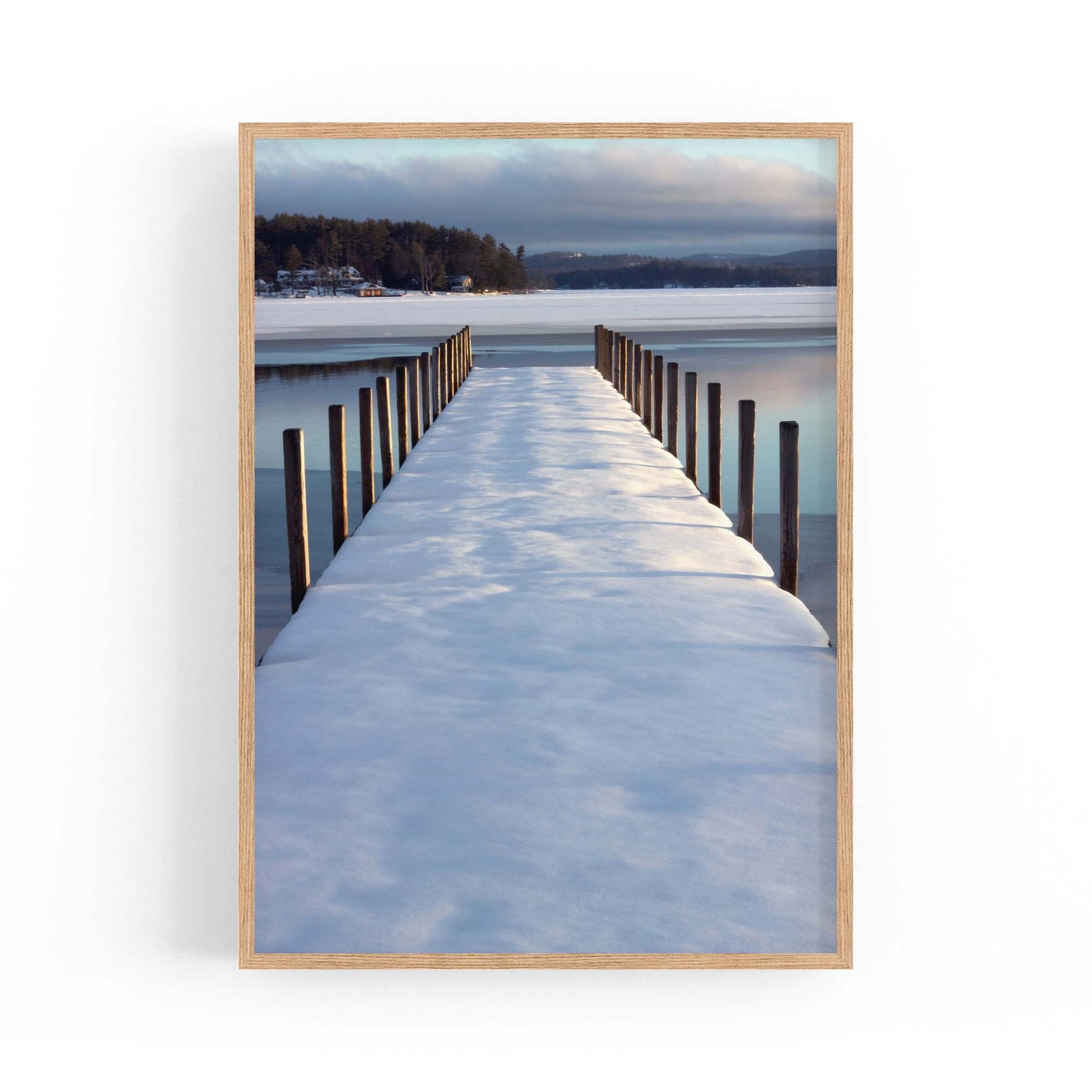 Snow Covered Pier Landscape Photograph Wall Art - The Affordable Art Company