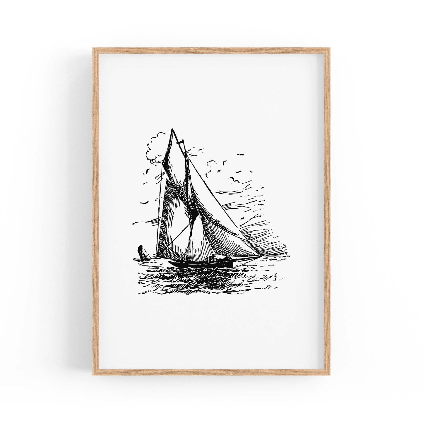 Sail Boat Coastal Drawing Nautical Coast Wall Art #2 - The Affordable Art Company