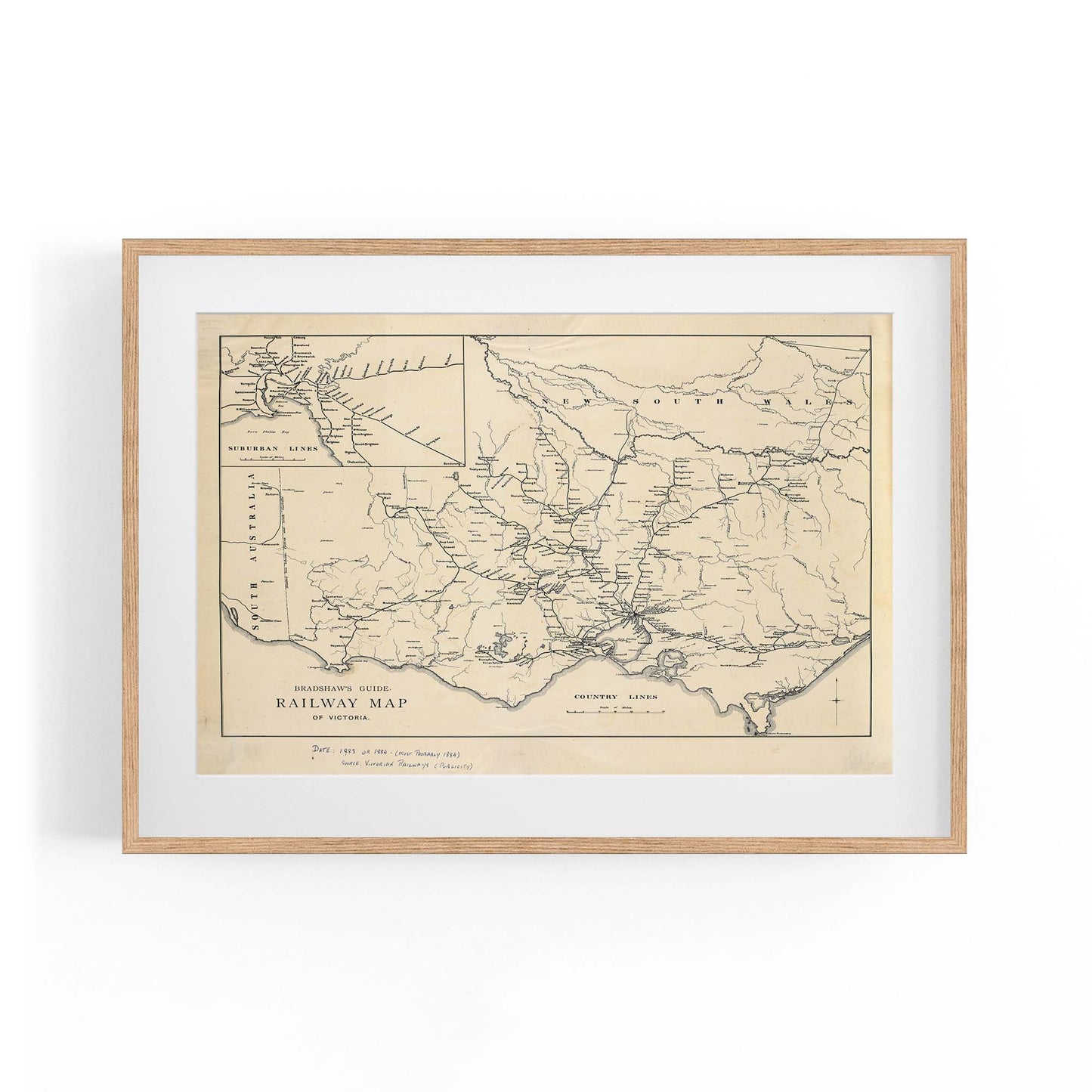 Vintage Railway Map of Victoria (1884) Wall Art - The Affordable Art Company