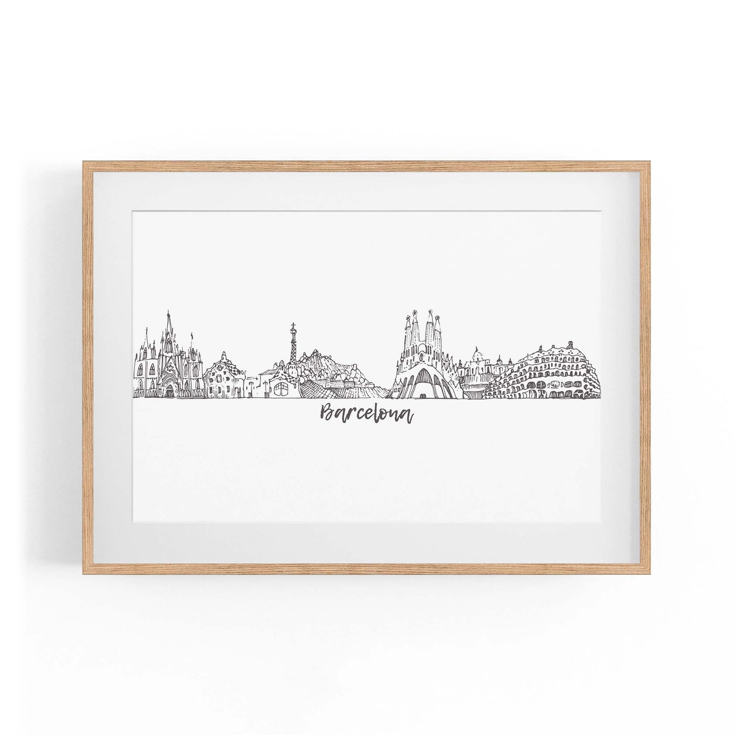 Barcelona Spain Minimal Drawing Cityscape Wall Art - The Affordable Art Company