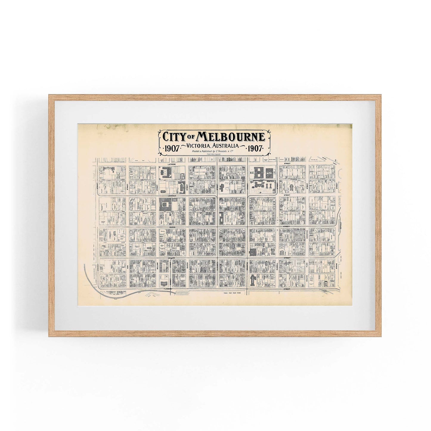 Vintage Melbourne CBD Street Map (1907) Wall Art - The Affordable Art Company