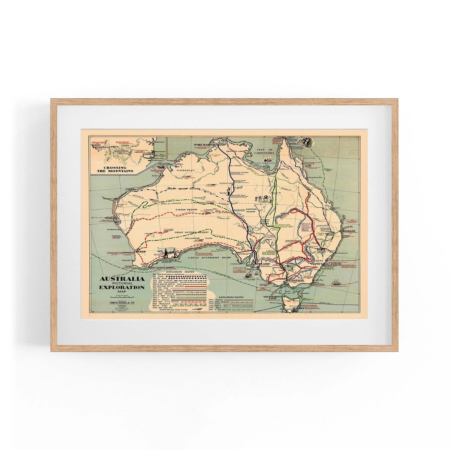 Australia Vintage Exploration Map Old Wall Art - The Affordable Art Company