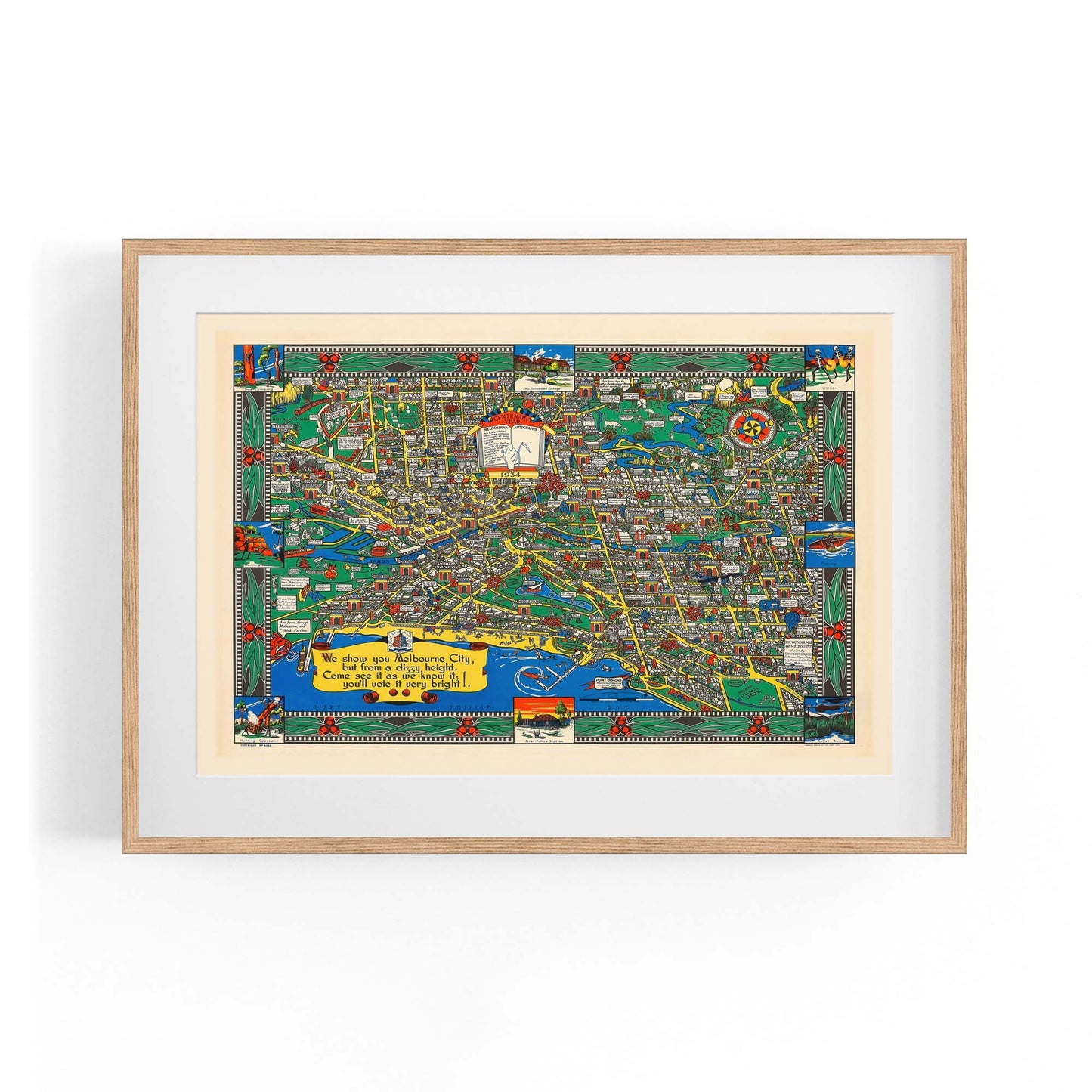 Vintage Melbourne Cartoon Map Wall Art - The Affordable Art Company