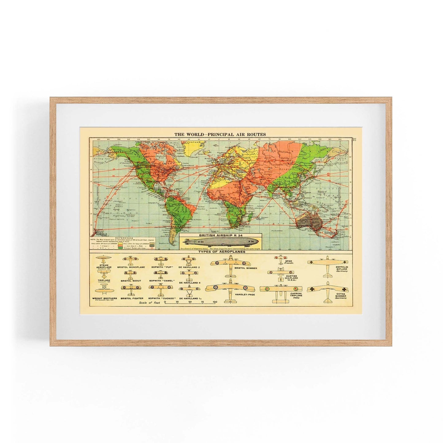 Vintage Air Routes Map Aviation Wall Art - The Affordable Art Company