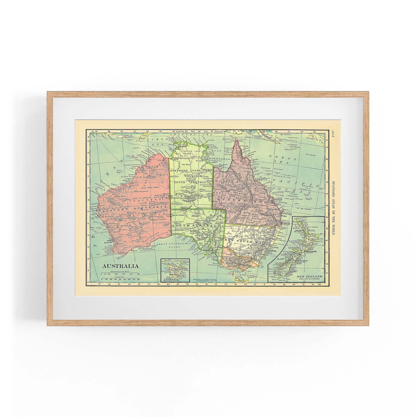 Vintage Australia Old Map Wall Art - The Affordable Art Company