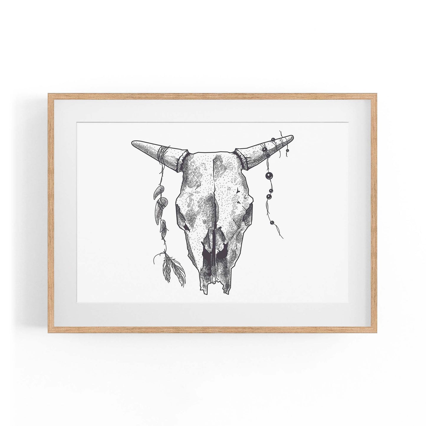 Cow Skull Drawing Minimal Boho Vintage Wall Art #1 - The Affordable Art Company