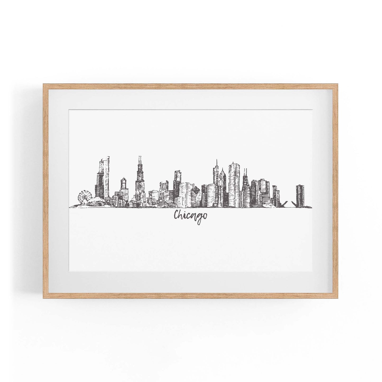 Chicago, USA Minimal Cityscape Drawing Wall Art - The Affordable Art Company