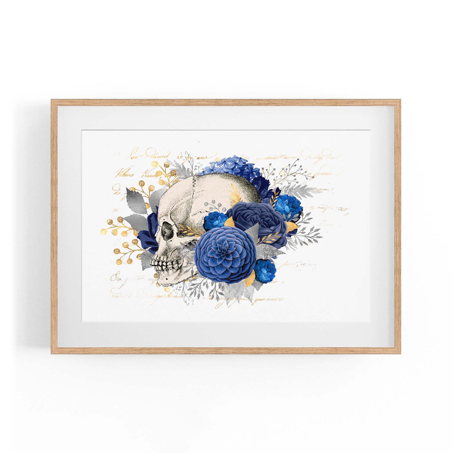 Blue Floral Skull Fashion Girls Bedroom Wall Art #1 - The Affordable Art Company