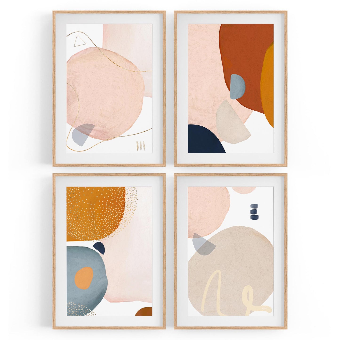 Set of 4 Abstract Shape Minimal Nude Colour Wall Art - The Affordable Art Company