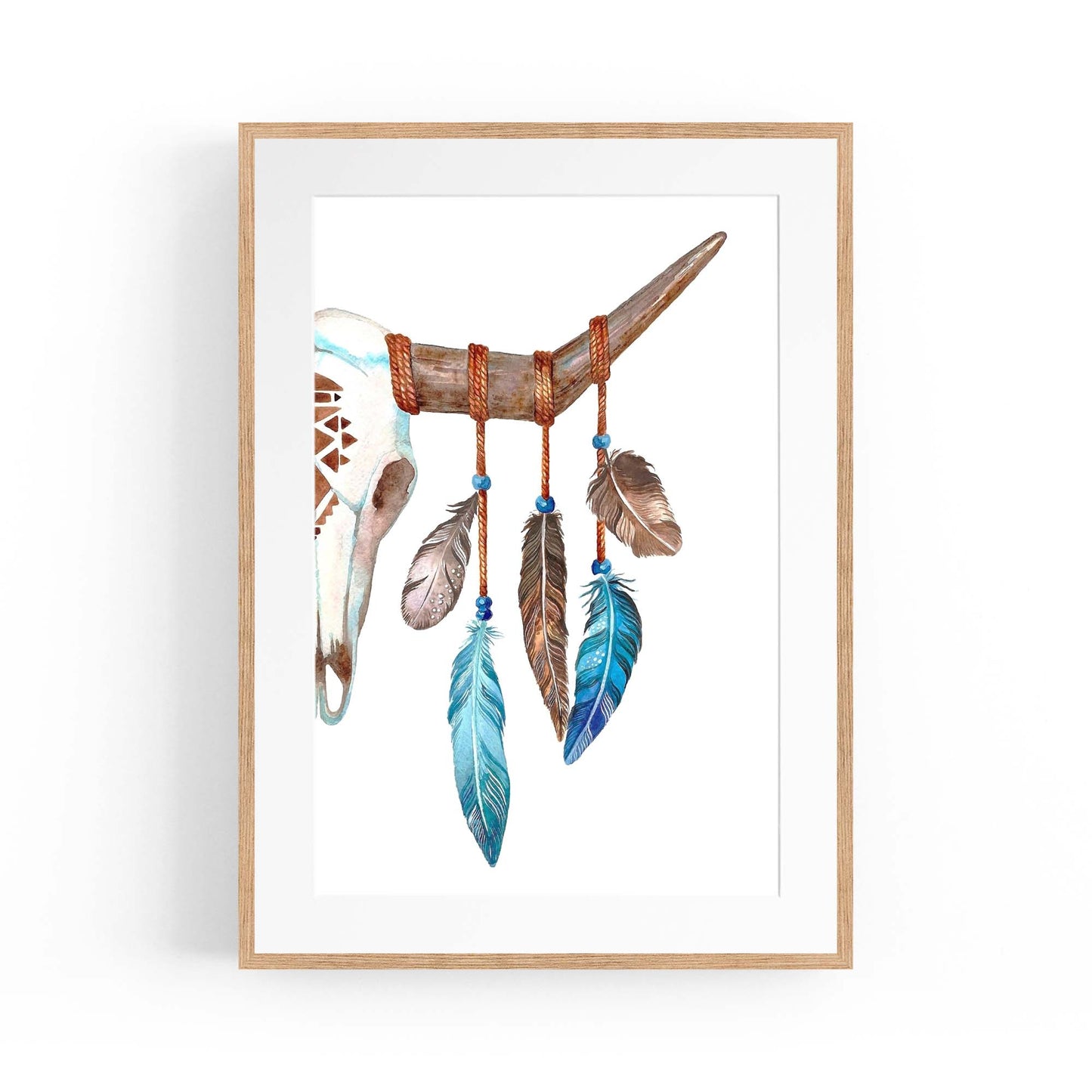Cow Skull Painting Minimal Boho Vintage Wall Art #2 - The Affordable Art Company