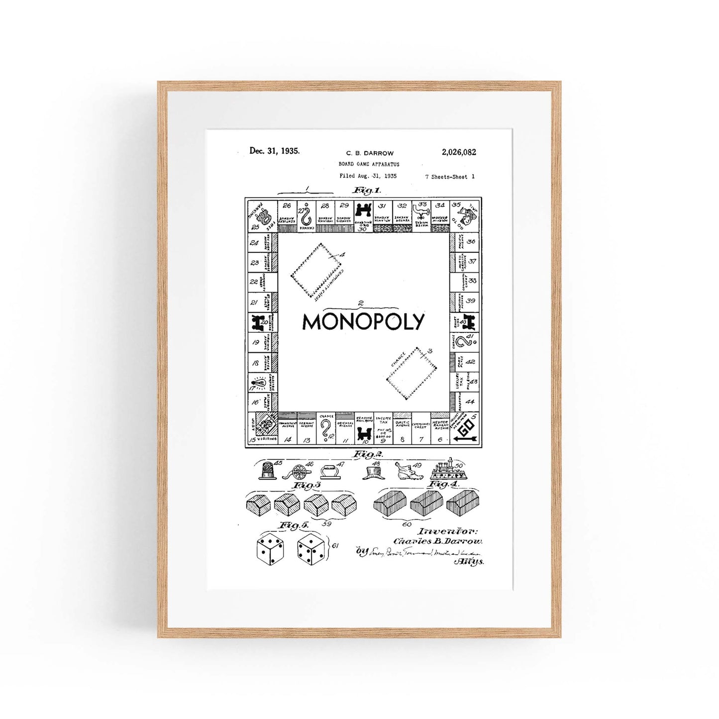 Vintage Monopoly Patent White Patent Wall Art #2 - The Affordable Art Company