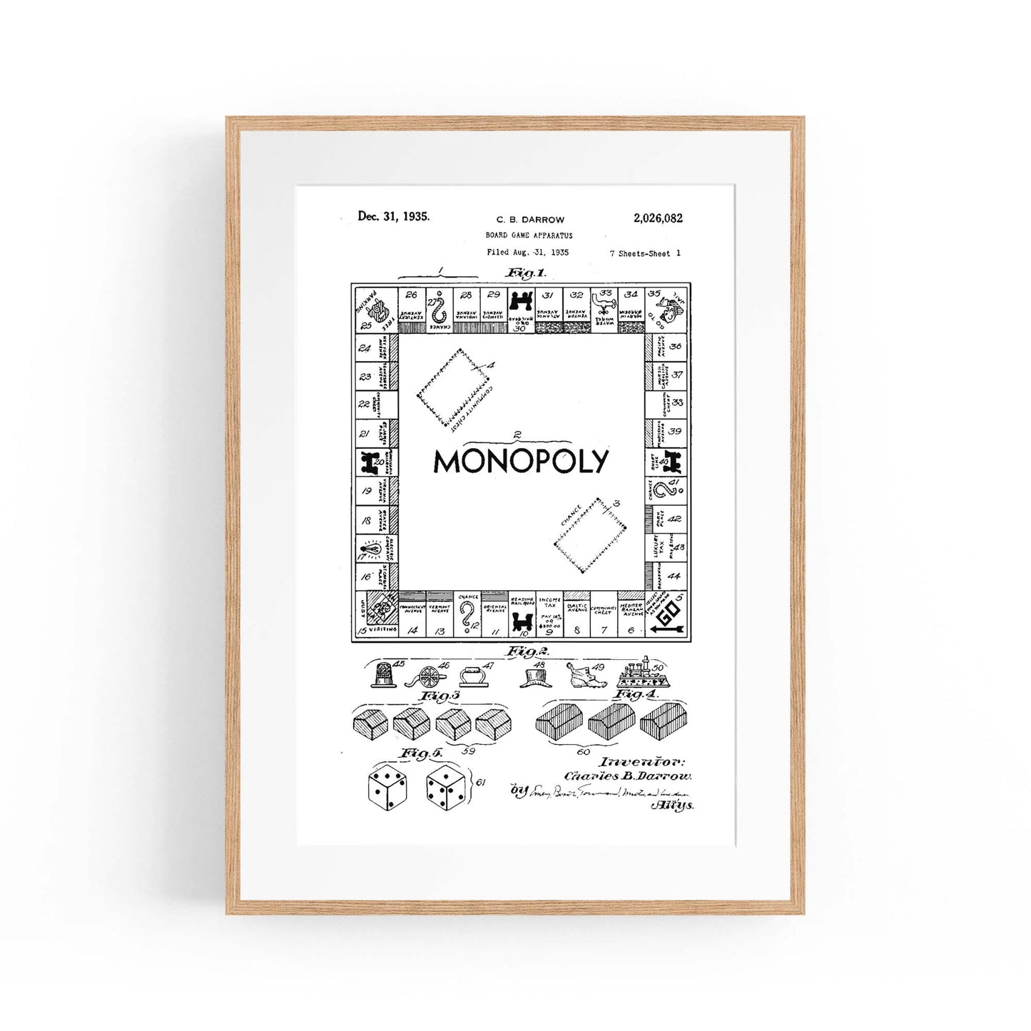 Vintage Monopoly Patent White Patent Wall Art #2 - The Affordable Art Company