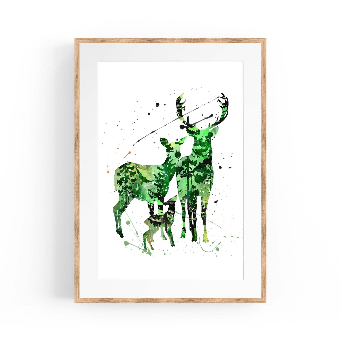 Deer Family Painting Nursery Green Animal Wall Art - The Affordable Art Company