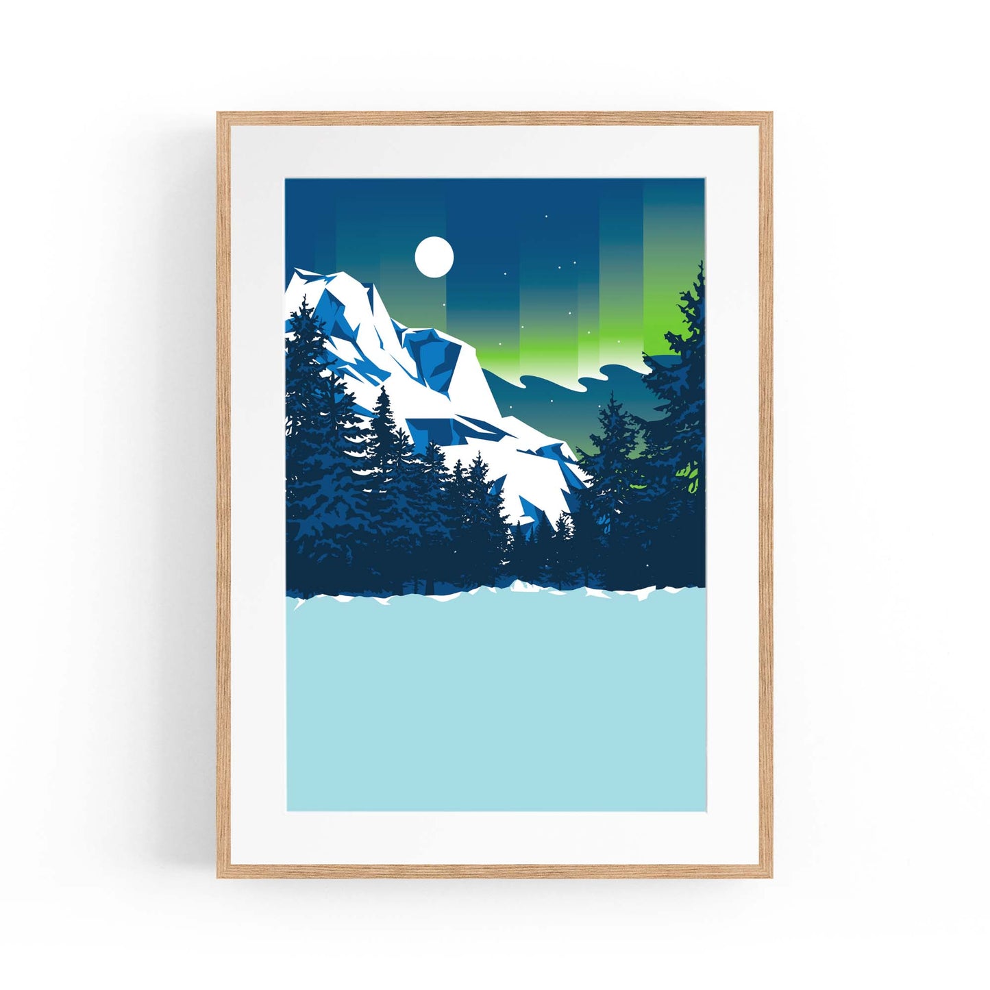 Retro Mountain Landscape Lake Blue Wall Art - The Affordable Art Company