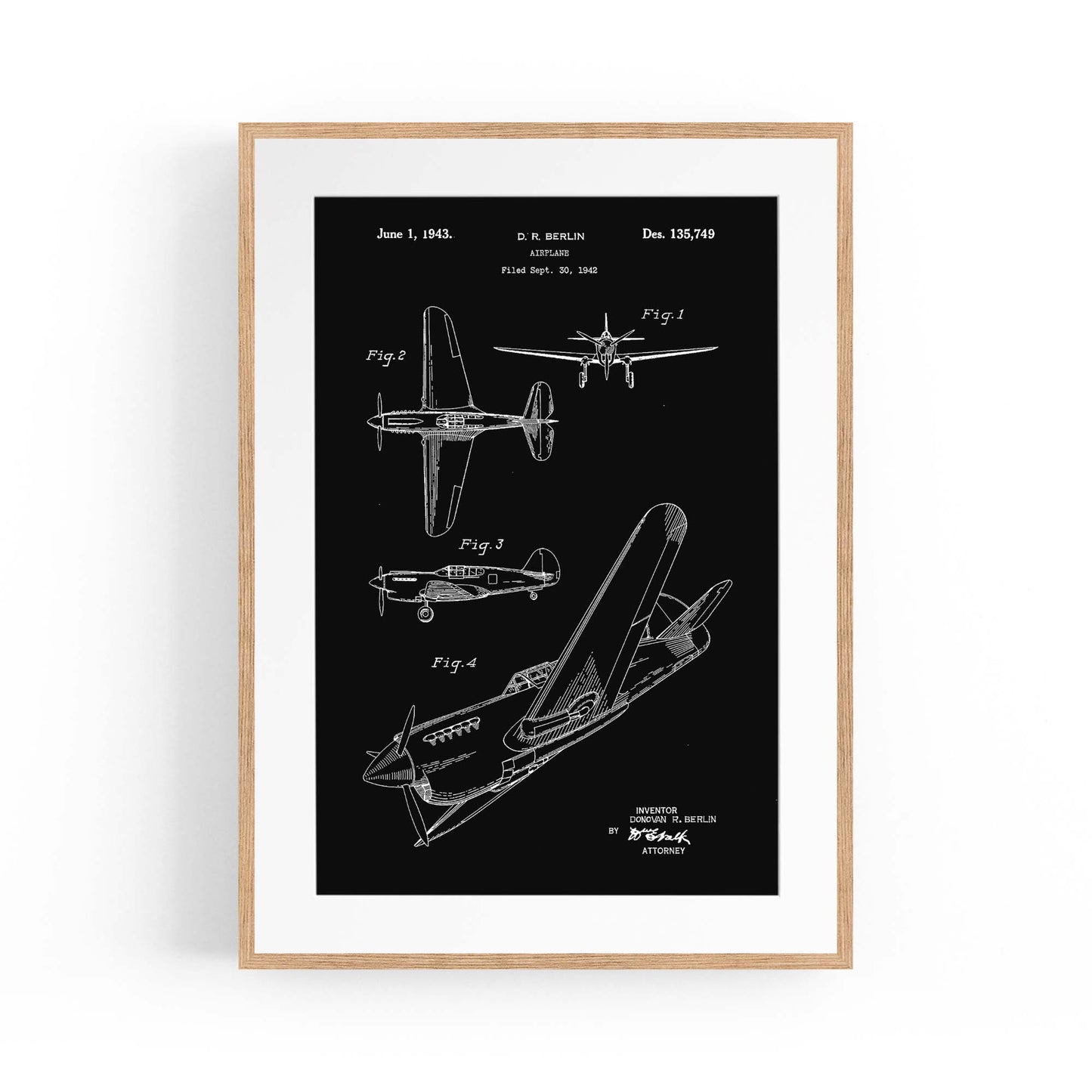 Airplane Patent Vintage Minimal Man Cave Wall Art #6 - The Affordable Art Company