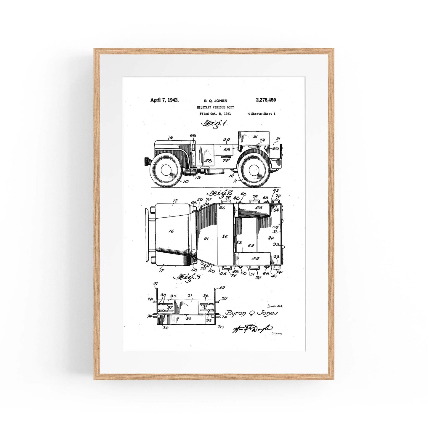 Vintage Jeep Military Patent Military Wall Art #2 - The Affordable Art Company