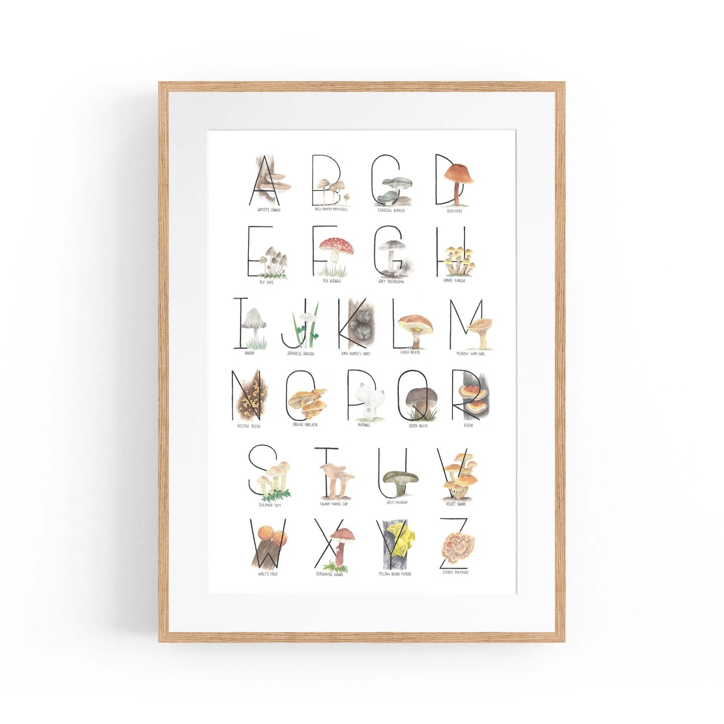 Mushroom Alphabet Kitchen Cafe Vegetarian Wall Art - The Affordable Art Company