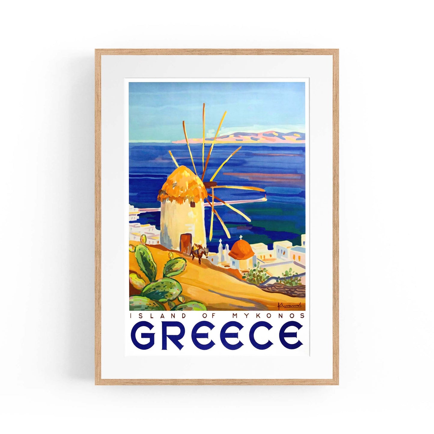 Island of Mykonos Greece Vintage Travel Advert Wall Art - The Affordable Art Company