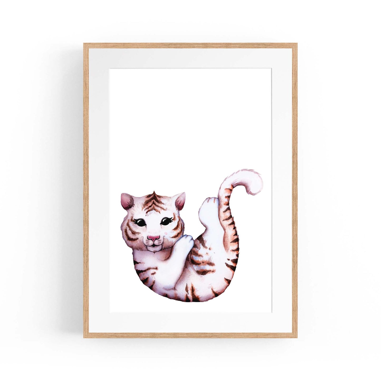 Cartoon White Tiger Cute Nursery Baby Animal Art - The Affordable Art Company