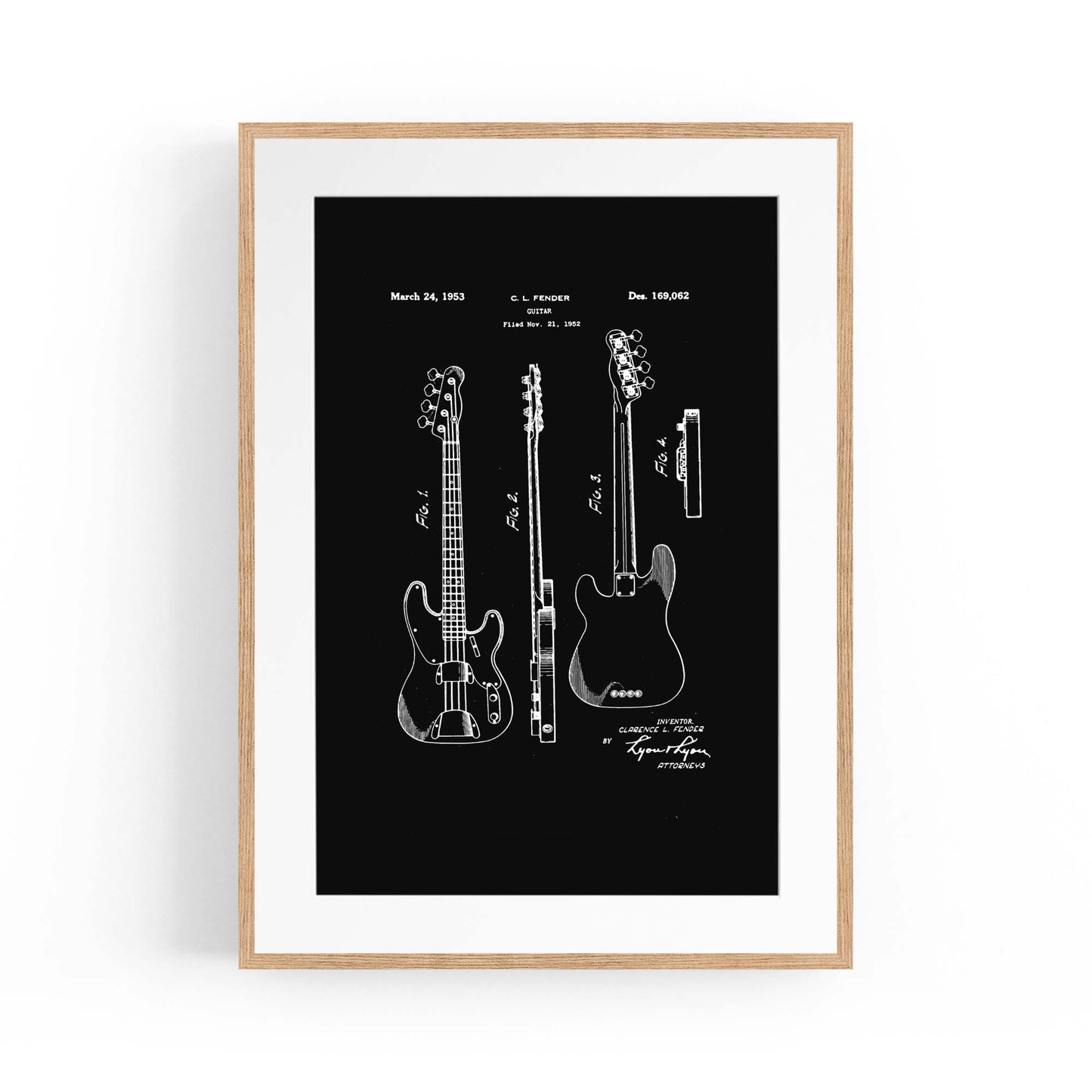 Fender Guitar Black Patent Music Gift Wall Art - The Affordable Art Company