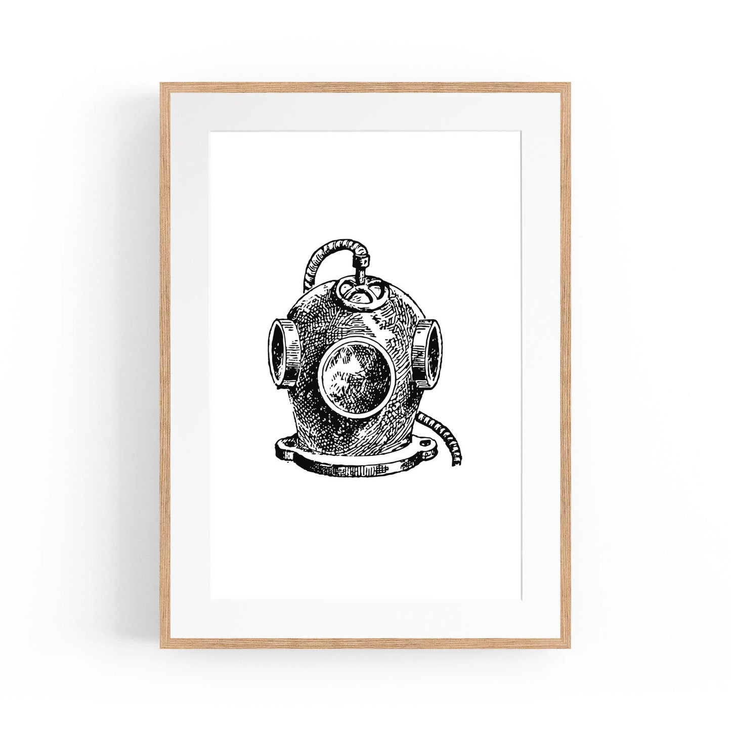 Diving Helmet Drawing Nautical Coastal Wall Art #2 - The Affordable Art Company