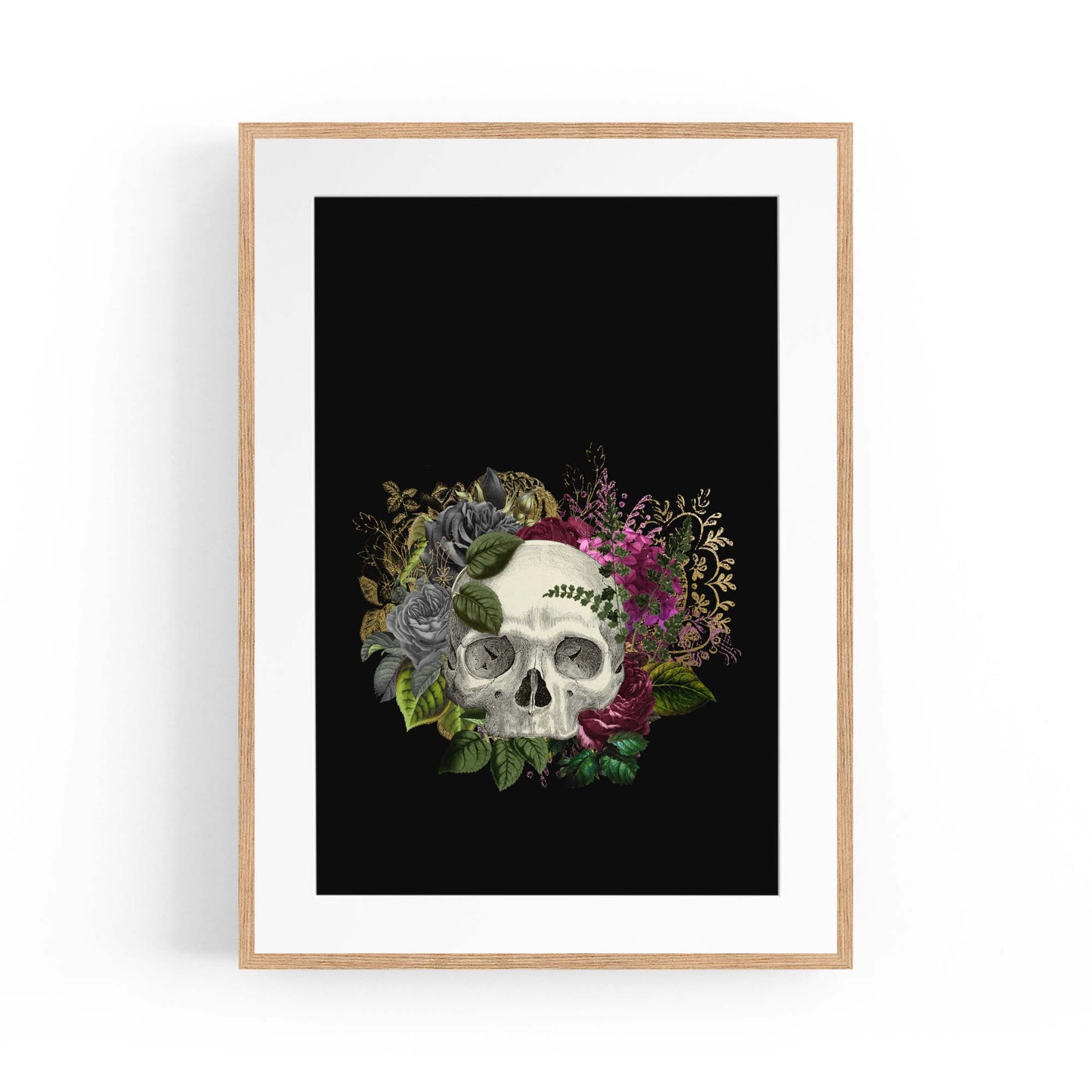 Black Skull and Flowers Fashion Bedroom Wall Art - The Affordable Art Company