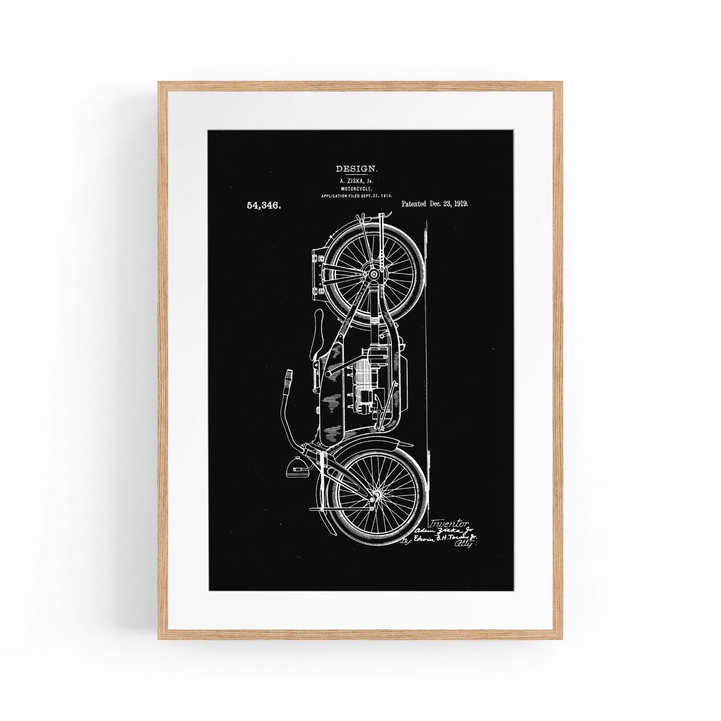 Vintage Motorcycle Black Patent Man Cave Wall Art #1 - The Affordable Art Company