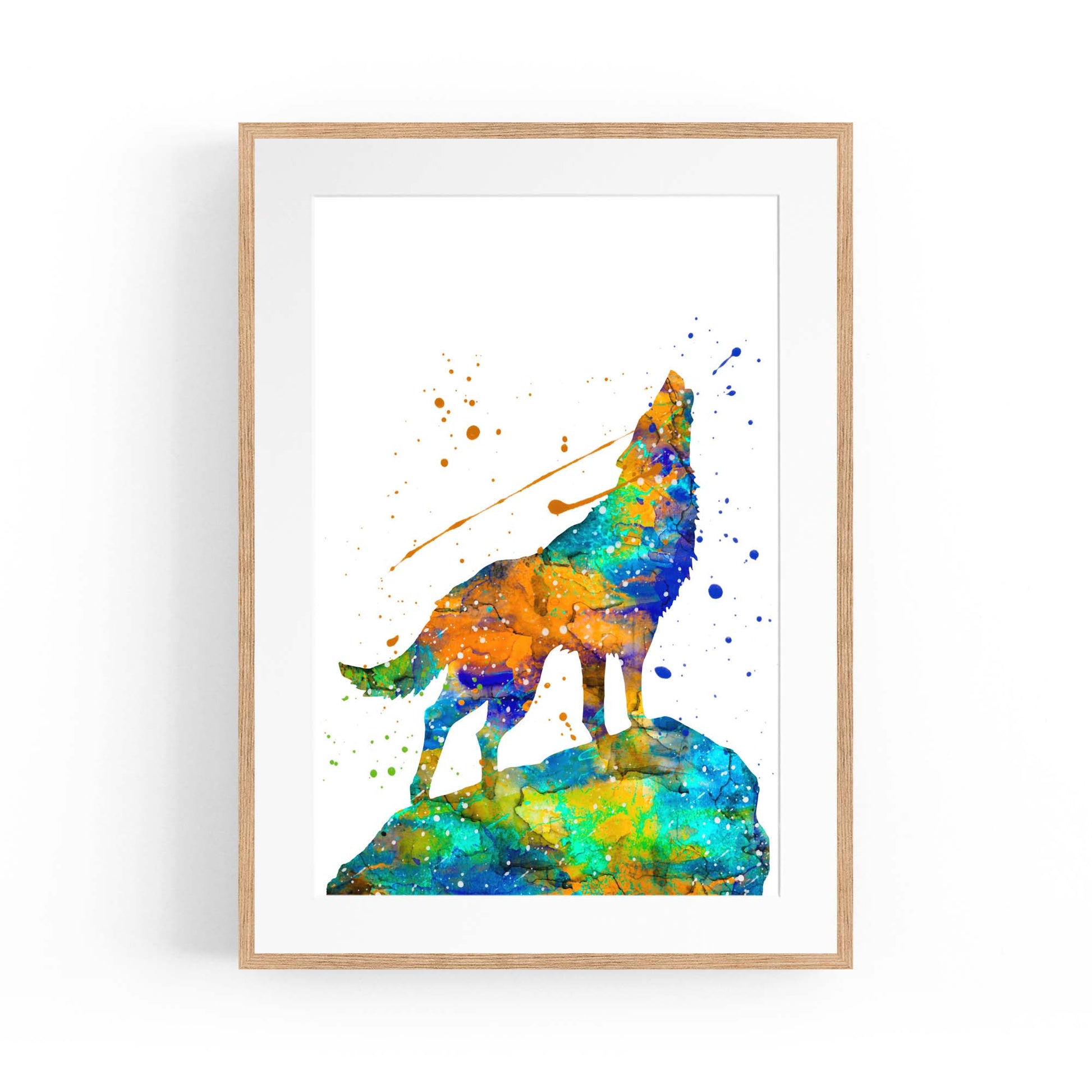 Lone Wolf Howling Animal Colourful Wall Art - The Affordable Art Company