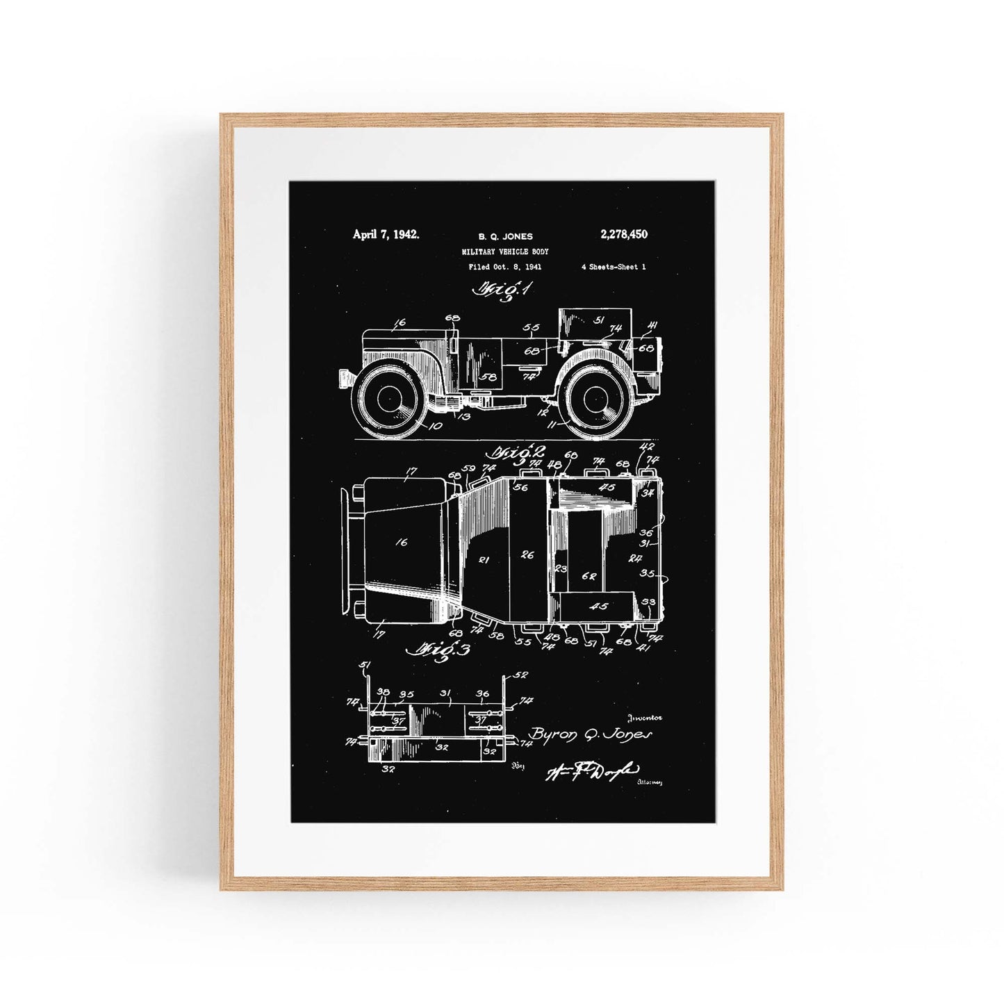 Vintage Jeep Military Patent Military Wall Art #1 - The Affordable Art Company