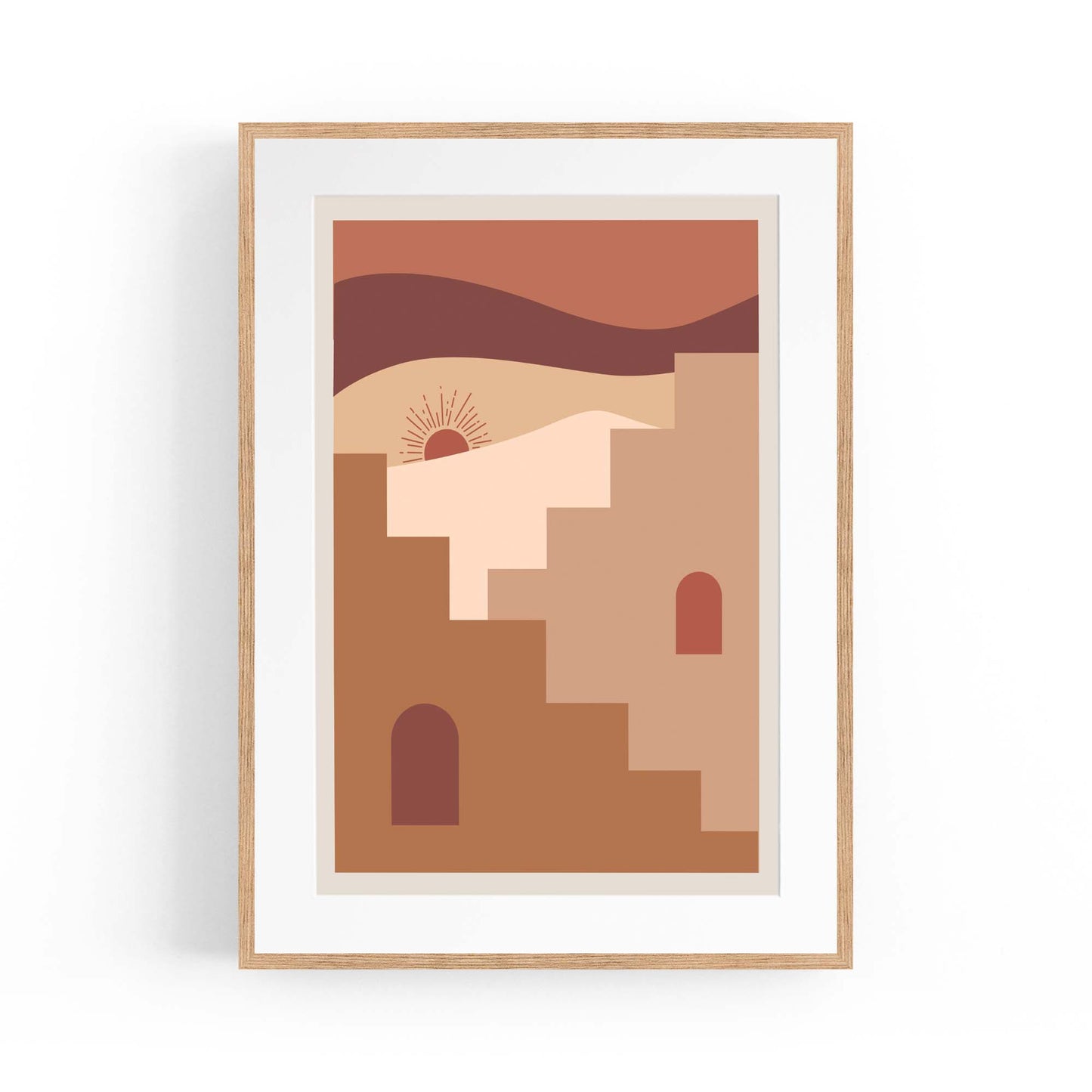 Desert Sunrise Terracotta Buildings Abstract Wall Art - The Affordable Art Company