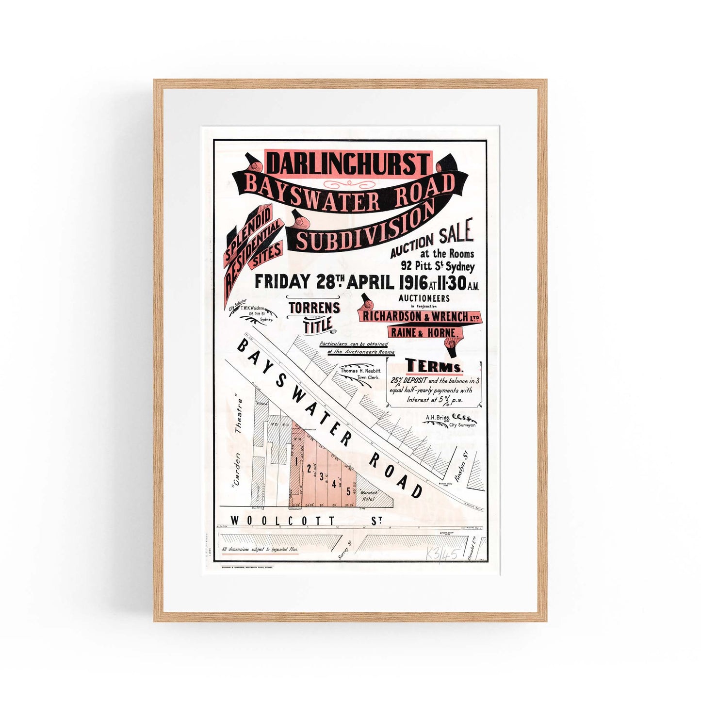 Darlinghurst, Sydney Vintage Real Estate Wall Art - The Affordable Art Company