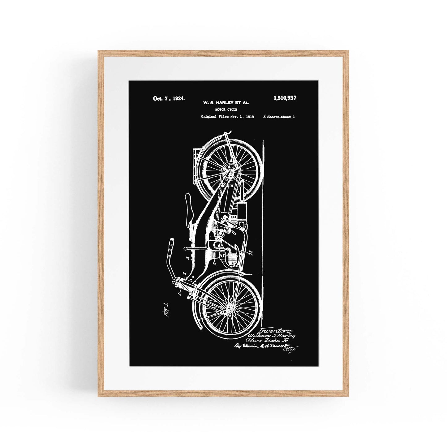 Vintage Harley Motorcycle Patent Black Wall Art #1 - The Affordable Art Company