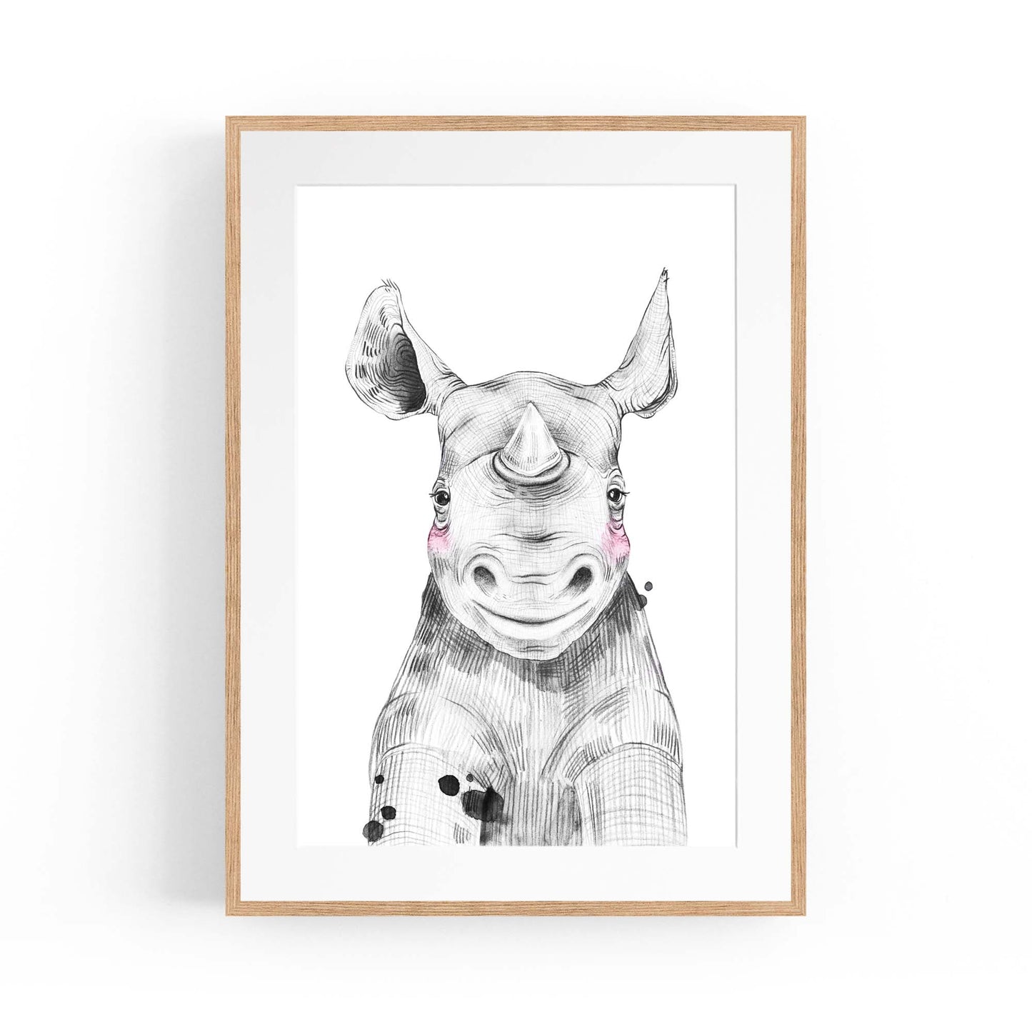 Cute Blushing Baby Rhino Nursery Animal Wall Art - The Affordable Art Company