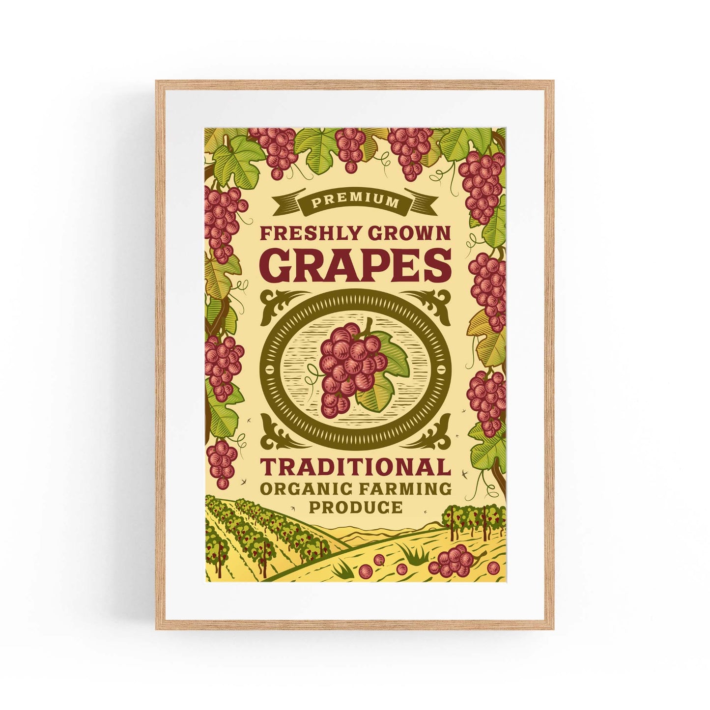 Vintage Farmhouse Advert Grapes Fruit Wall Art - The Affordable Art Company